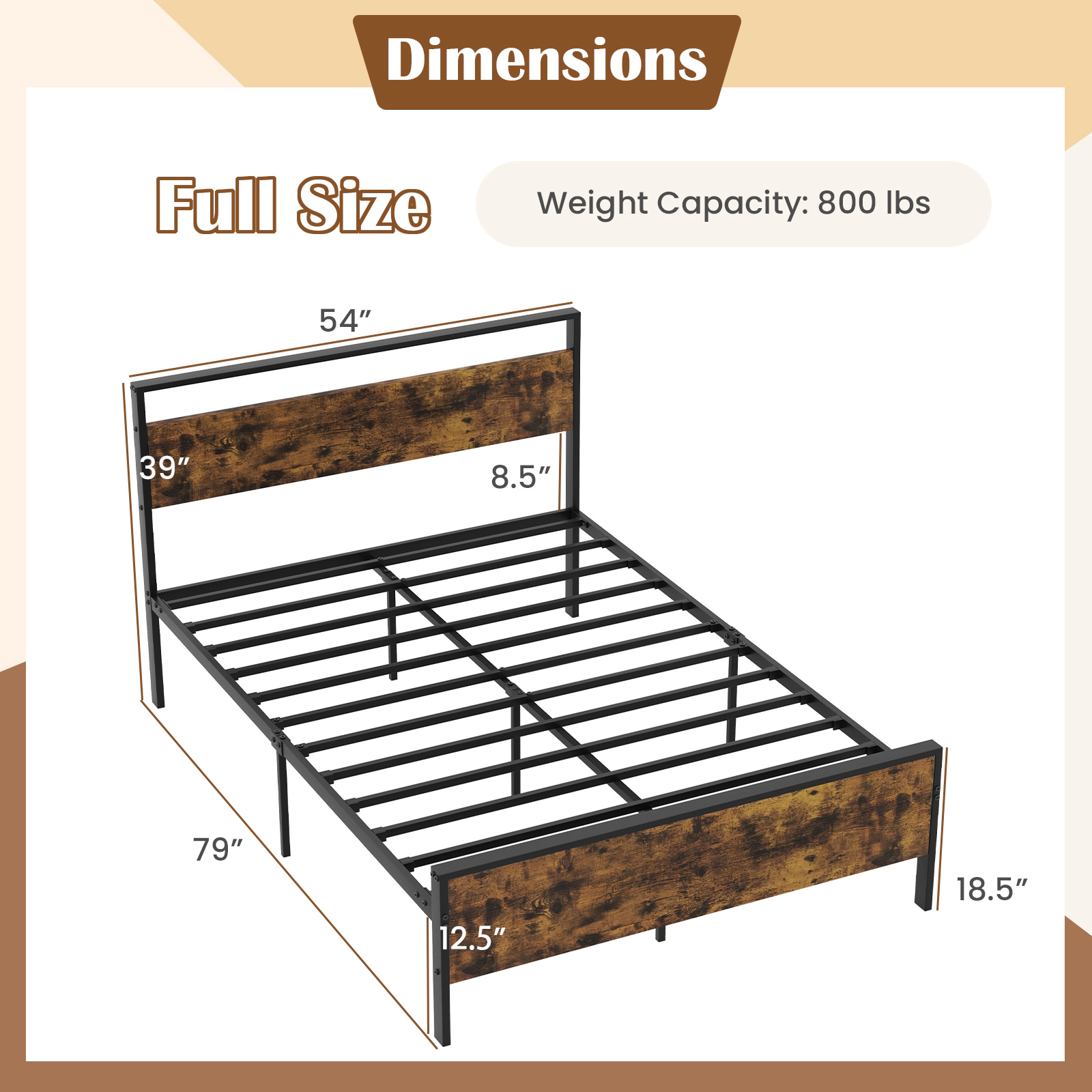 SUGIFT Full Size Platform Bed Frame with Rustic Wood Headboard and Footboard 800-lb Capacity Rustic Brown