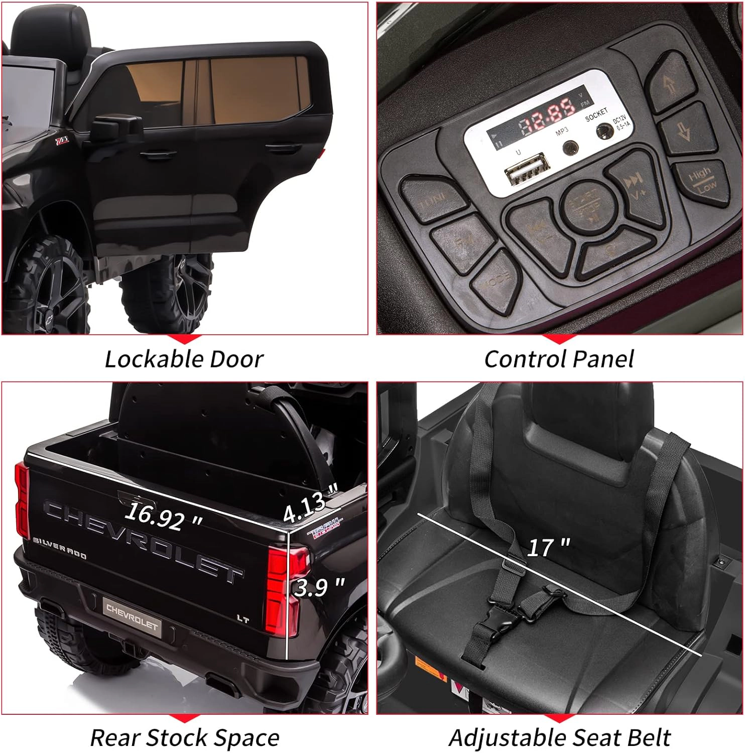 12V Kids Ride On Truck, Licensed by Chevrolet Silverado Electric Car w/Remote, MP3/Bluetooth, LED Lights, Suspension
