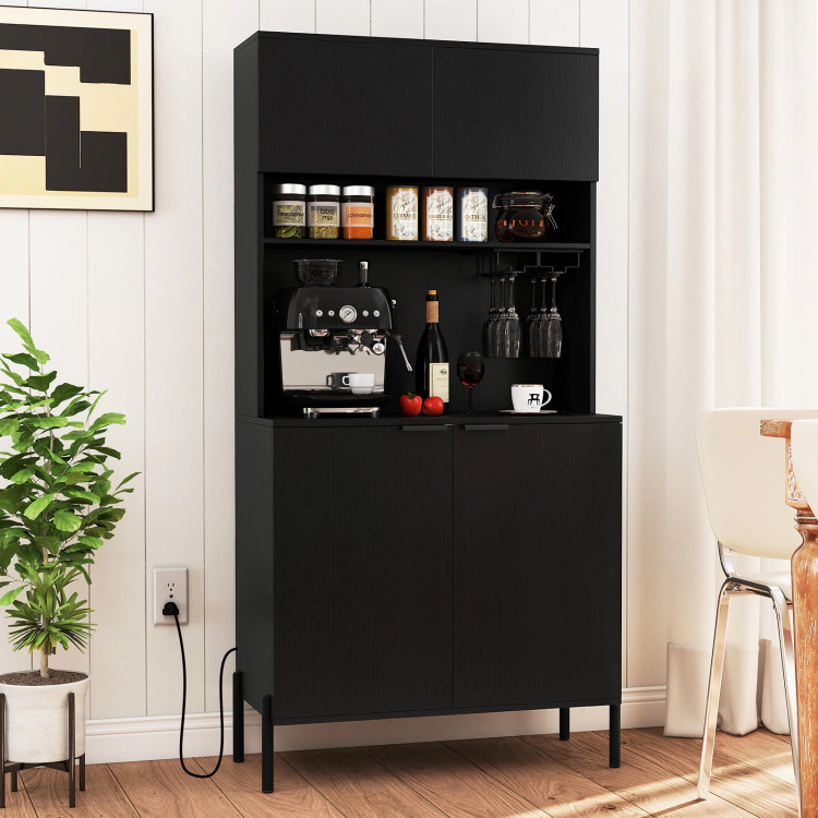 Hivvago 64.5 Inches Tall Kitchen Pantry Cabinet With Charging Station And Wine Glass Rack