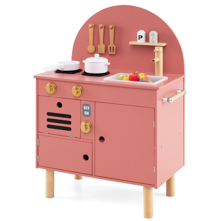 Hivvago Play Kitchen for Kids Wooden Kitchen Playset with Stoves Faucet Sink Microwave and Oven