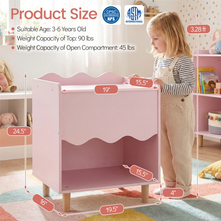 Hivvago Toddler Scalloped Side Table with Wide Top & Open Compartment