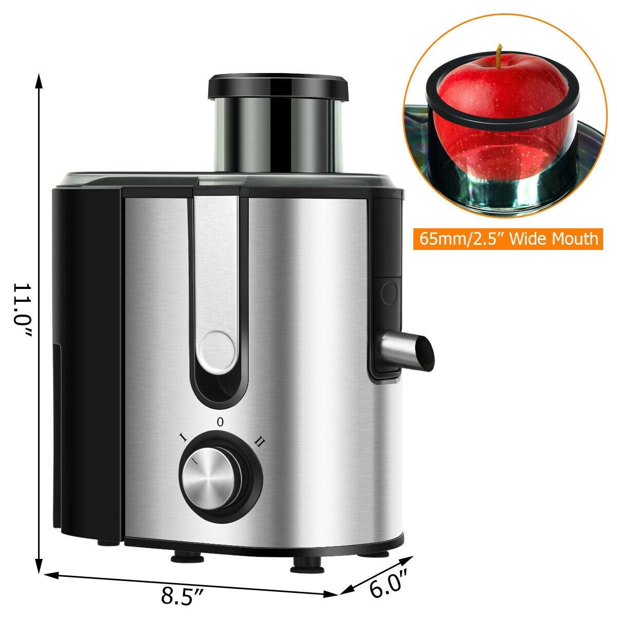 SlickBlue Silver Black Centrifugal Juicer Machine, 400W, 2-Speed, Safety Lock, Anti-Drip