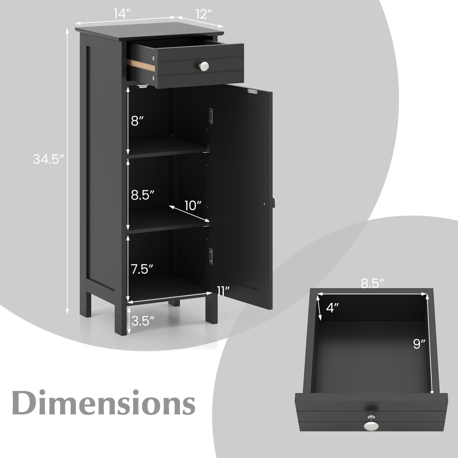 SlickBlue Narrow Storage Cabinet with Adjustable Shelves and Drawer