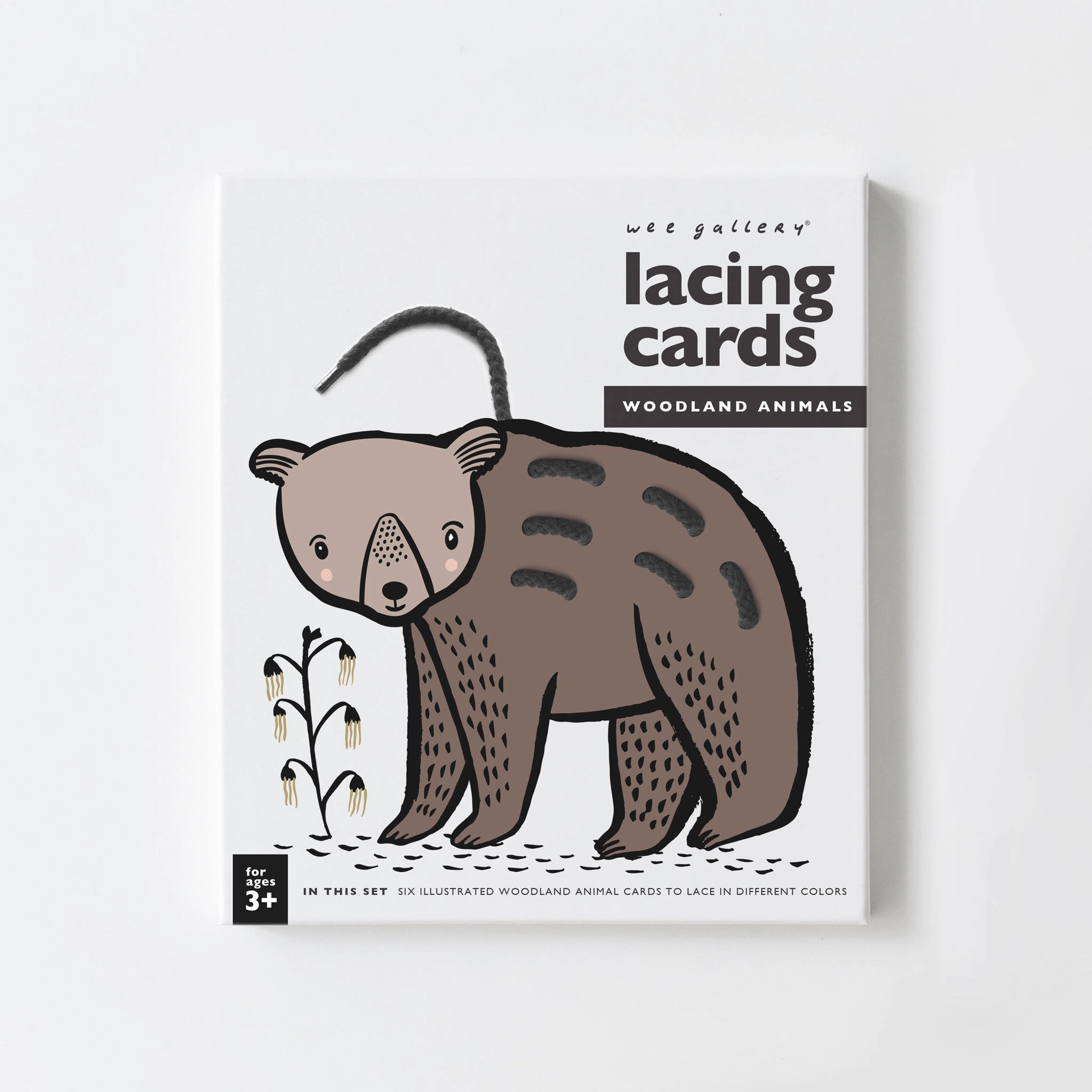 Wee Gallery Woodland Lacing Cards - 6 Boards with 6 Colored Laces
