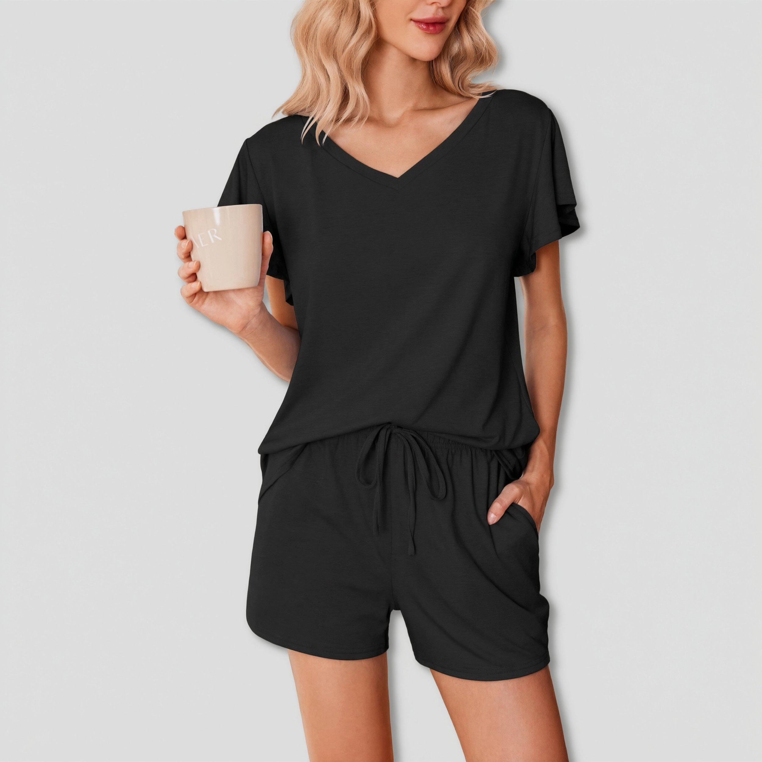 Ekouaer Ladies Pajama Sets Flowers Printed Soft Loungewear Cute Ruffle Sleeve Comfy Sleepwear