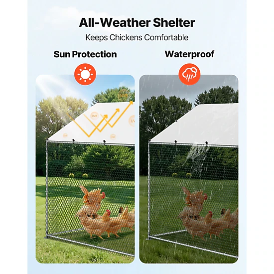 HONGGE Large Metal Chicken Coop Walk-in Chicken Run House with Waterproof Cover & Sturdy Frame Spire Roof Poultry Cage