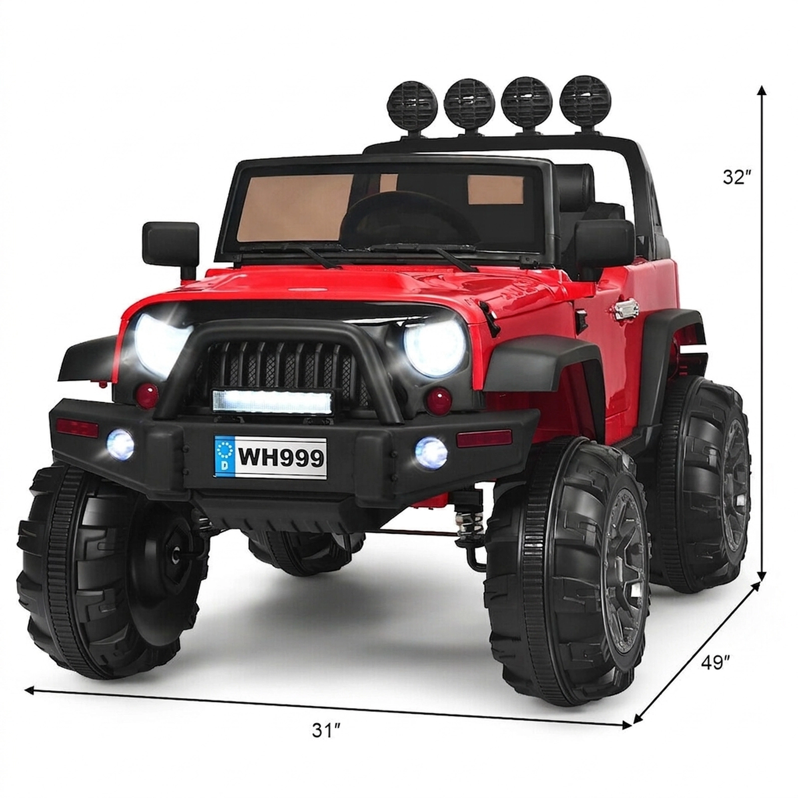 12V Kids Ride On Truck Electric Car 2.4G Parent Remote Magnetic Doors Trunk Storage LED Lights Ages 3-7 Red