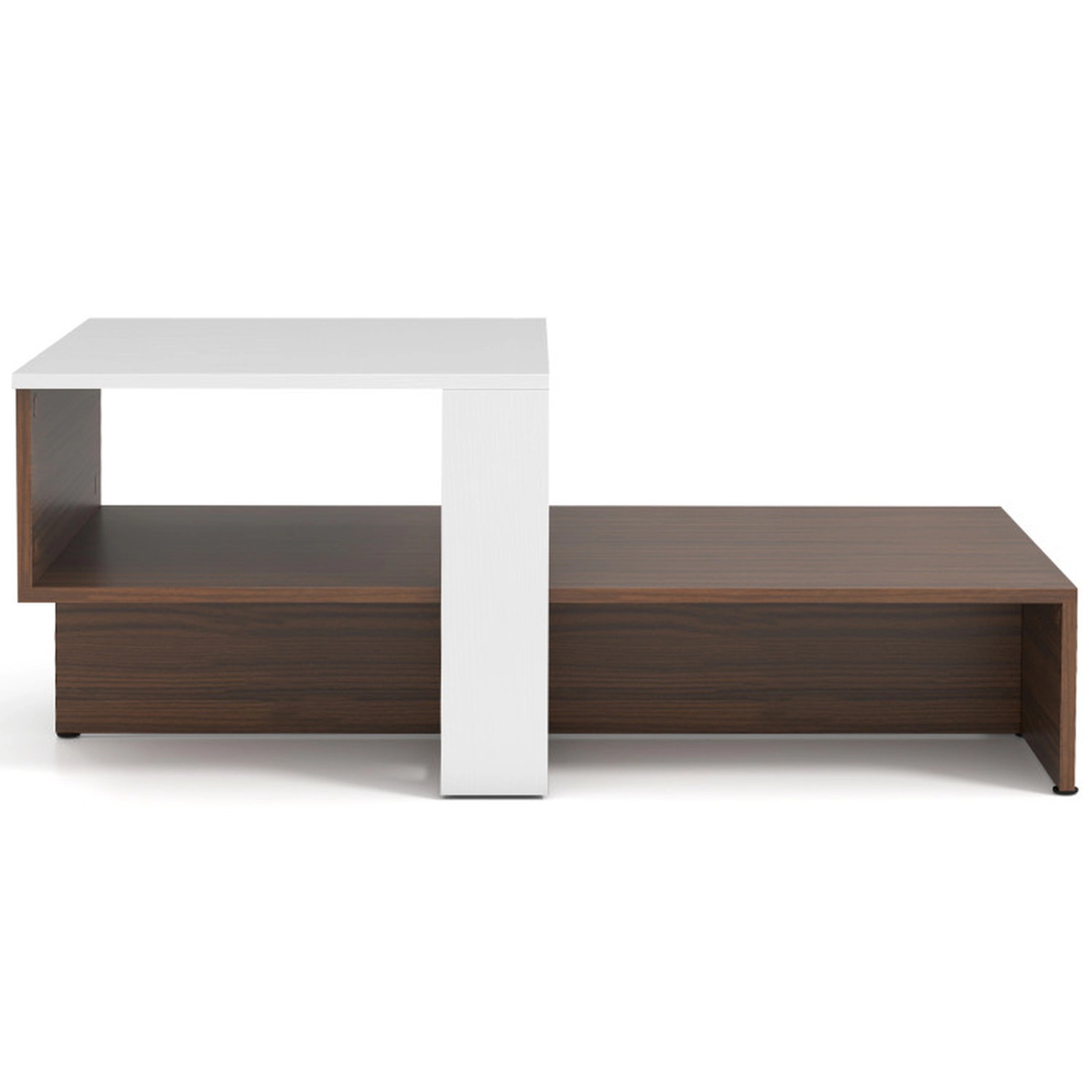 SUGIFT 2-Tier Geometric Interlocking Storage Shelf Brown Base Coffee Table 31-in x 16-in x 13-in 110-lb Capacity White