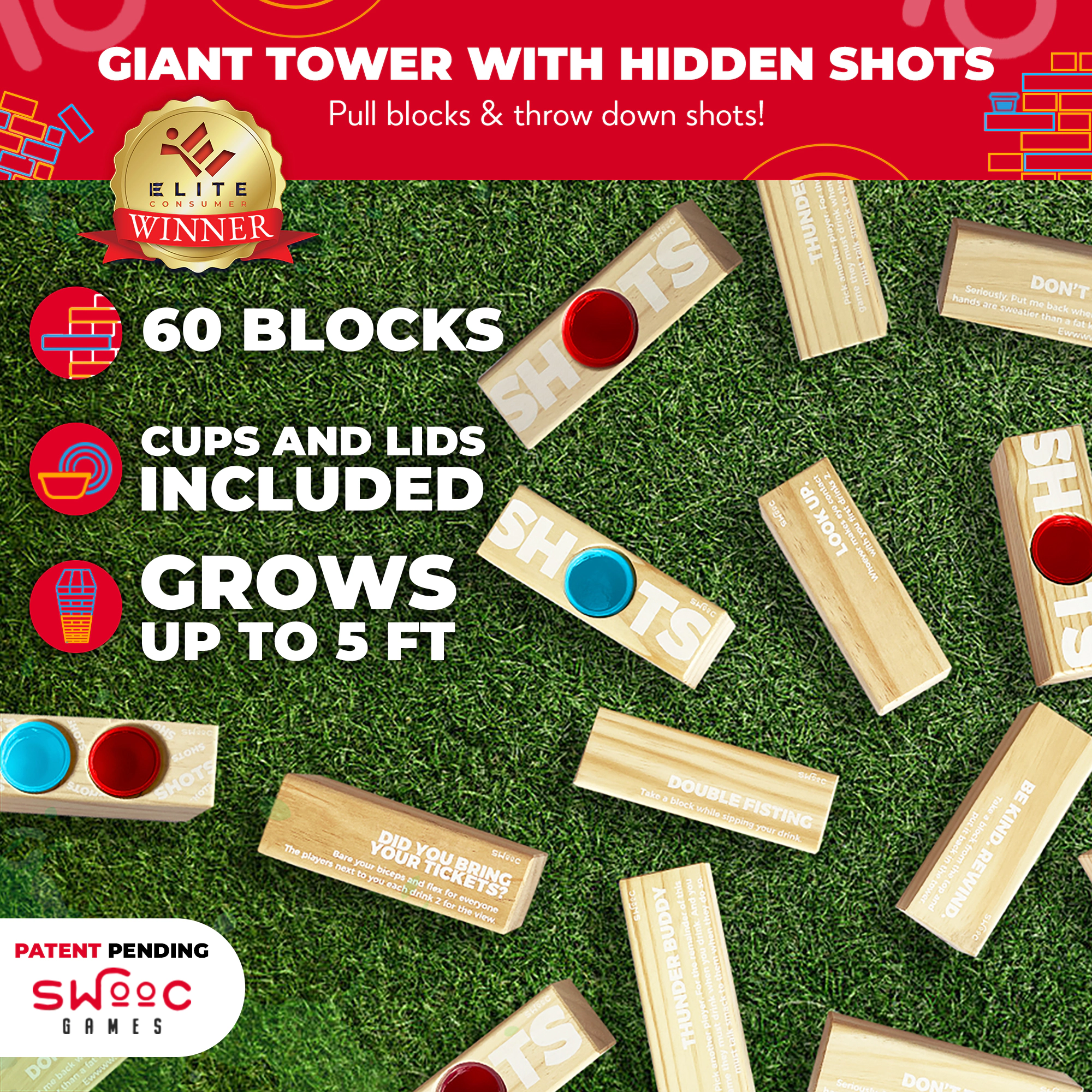 Swooc Games | Giant Tower Party Game with Hidden Shots