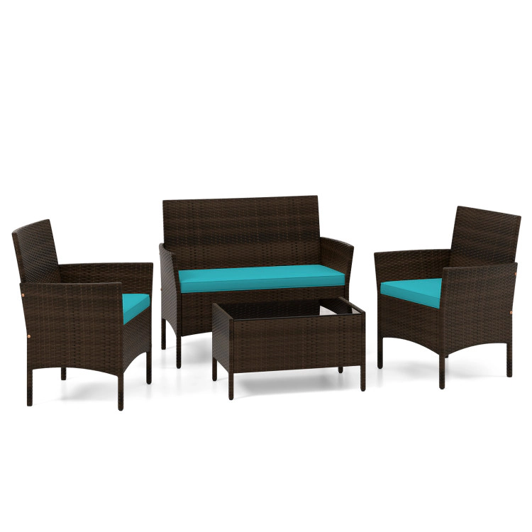 Hivvago 4 Piece Patio Rattan Conversation Set With Cozy Seat Cushions