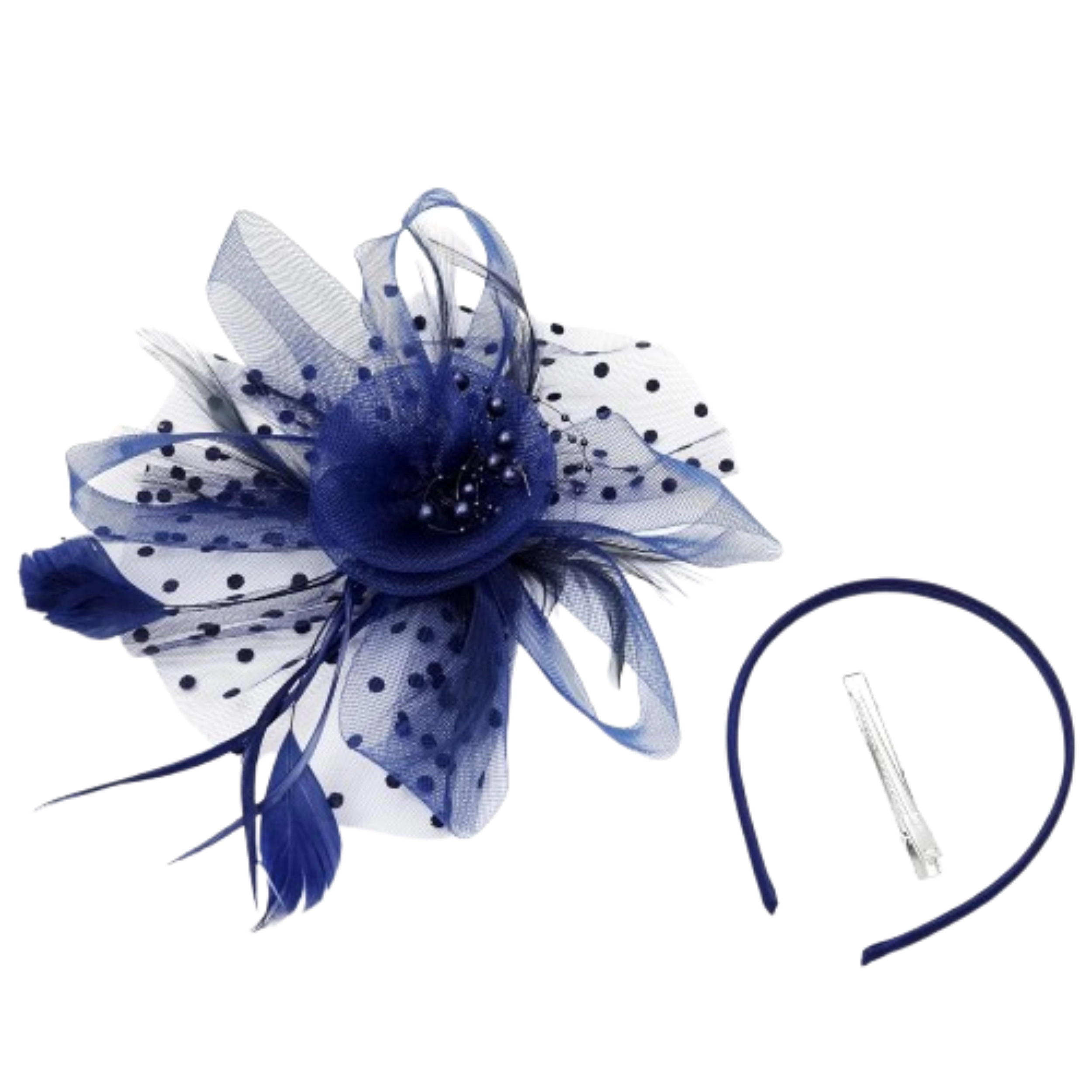SS Design Dark Blue Pillbox Fascinator Hat with Veil for Women