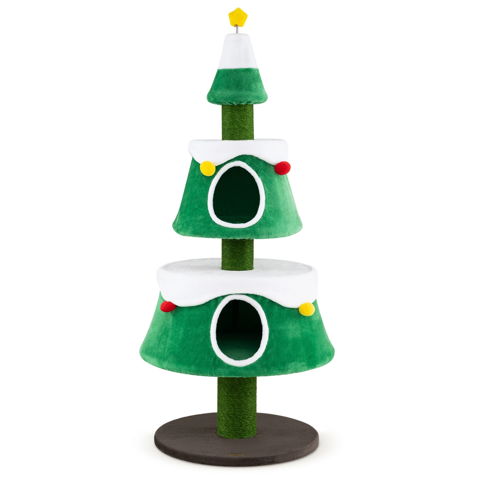 SUGIFT 61.5-in Cat Christmas Tree Tower with 2 Large Condos Star Spring Toy Decorative Spheres & Scratching Posts Green