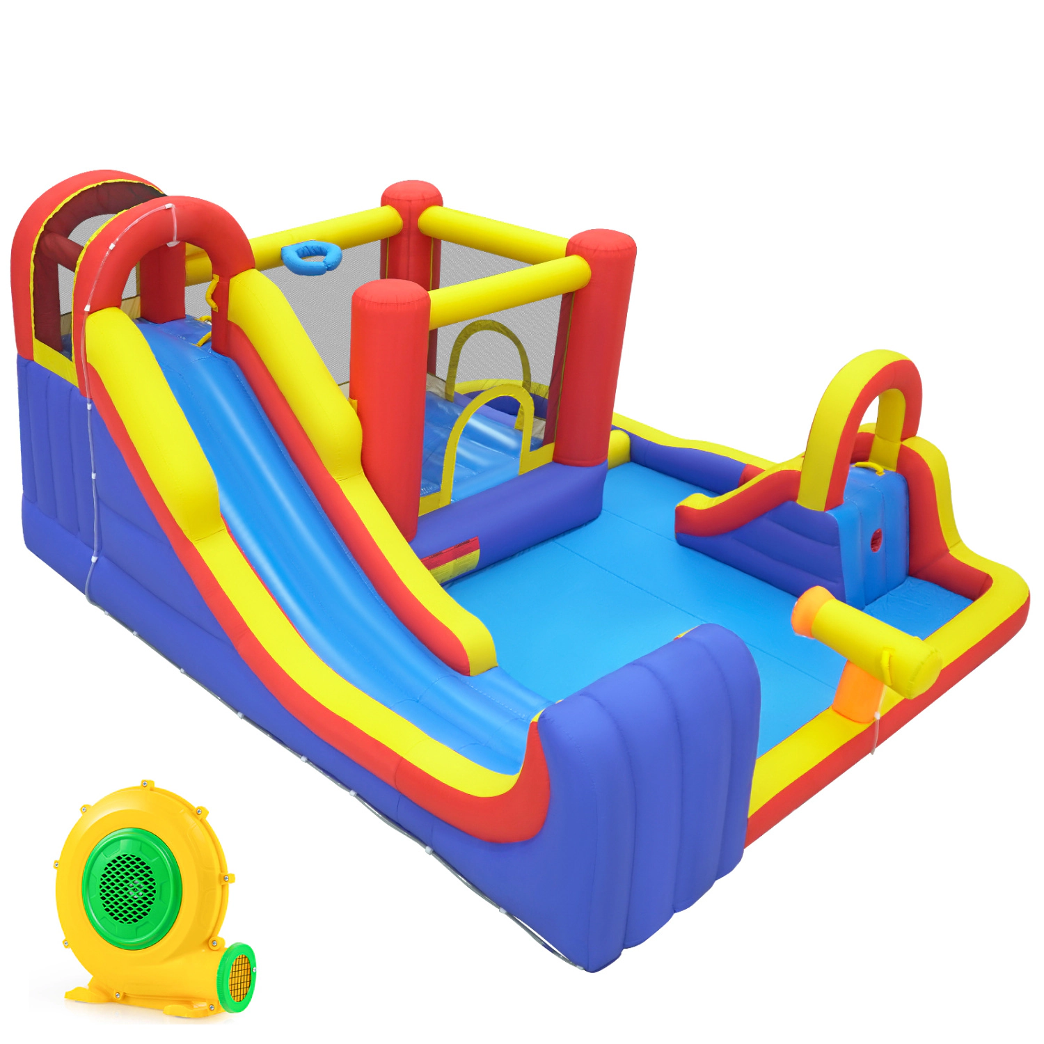 LJG Kids 7-in-1 Outdoor Bounce House with Dual Slides (without Blower)