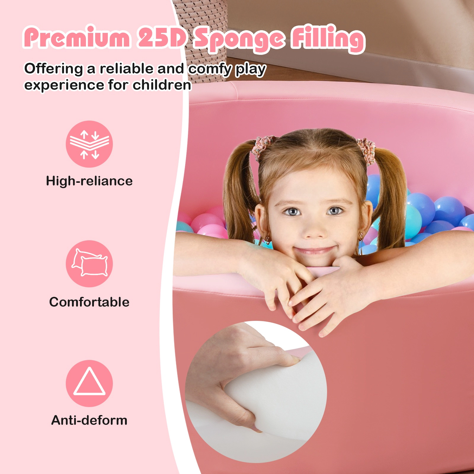 SUGIFT 25D Sponge Round Foam Climber Ball Pit Washable PU Cover 41.5-in Diameter Ages 3+ with 200 Spheres Pink & Gray