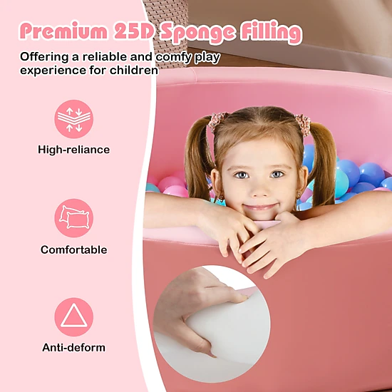 SUGIFT 25D Sponge Round Foam Climber Ball Pit Washable PU Cover 41.5-in Diameter Ages 3+ with 200 Spheres Pink & Gray