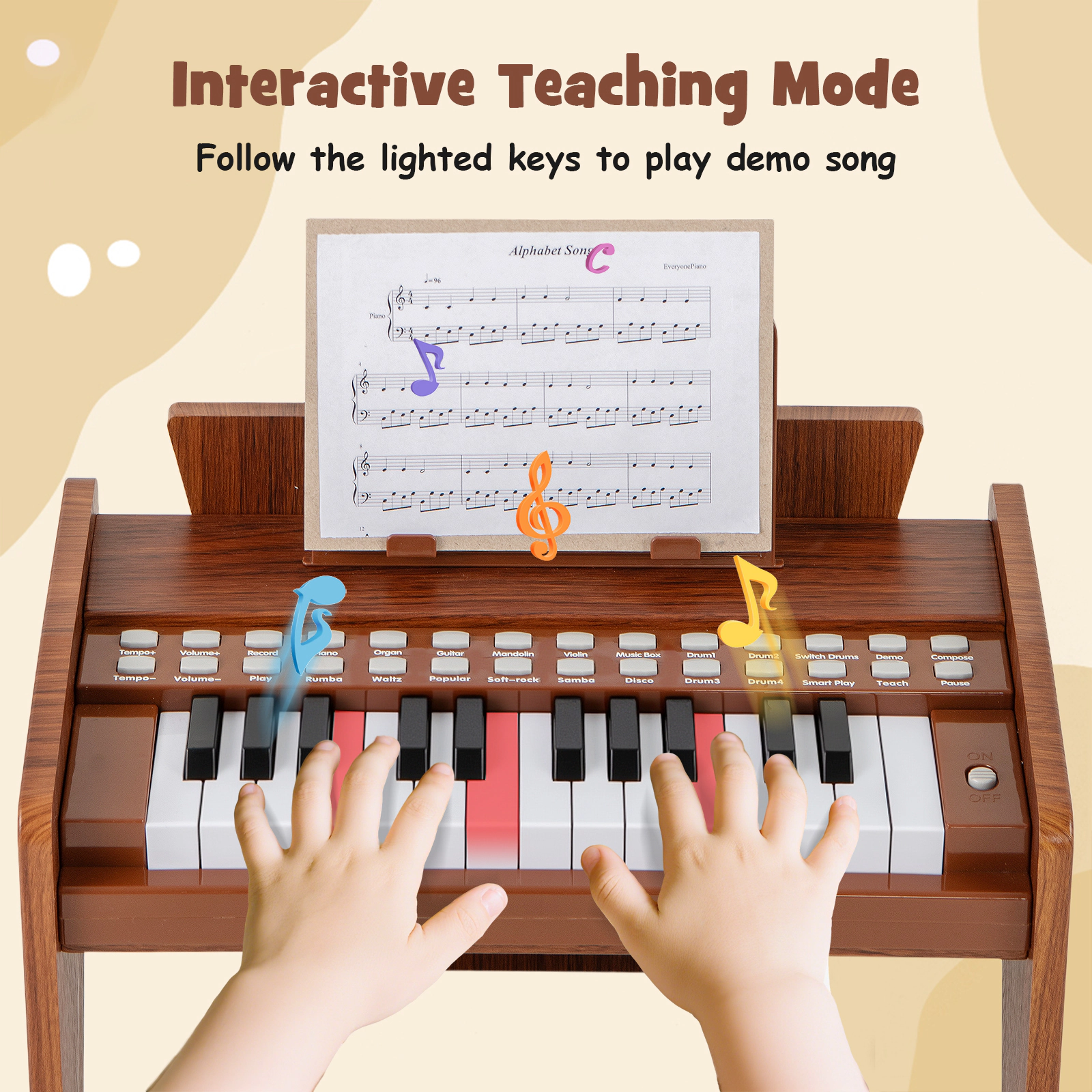 SUGIFT Kids Brown 25-Key Upright Toy Piano with Music Stand and Chord Support 15-in W 9-in D 10.5-in H Ages 3+