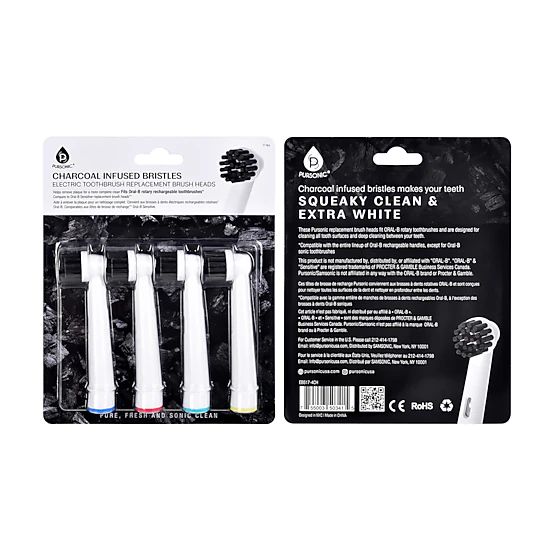 Pursonic Unisex Charcoal Infused Whitening Replacement Brush Heads for Electric Toothbrushes