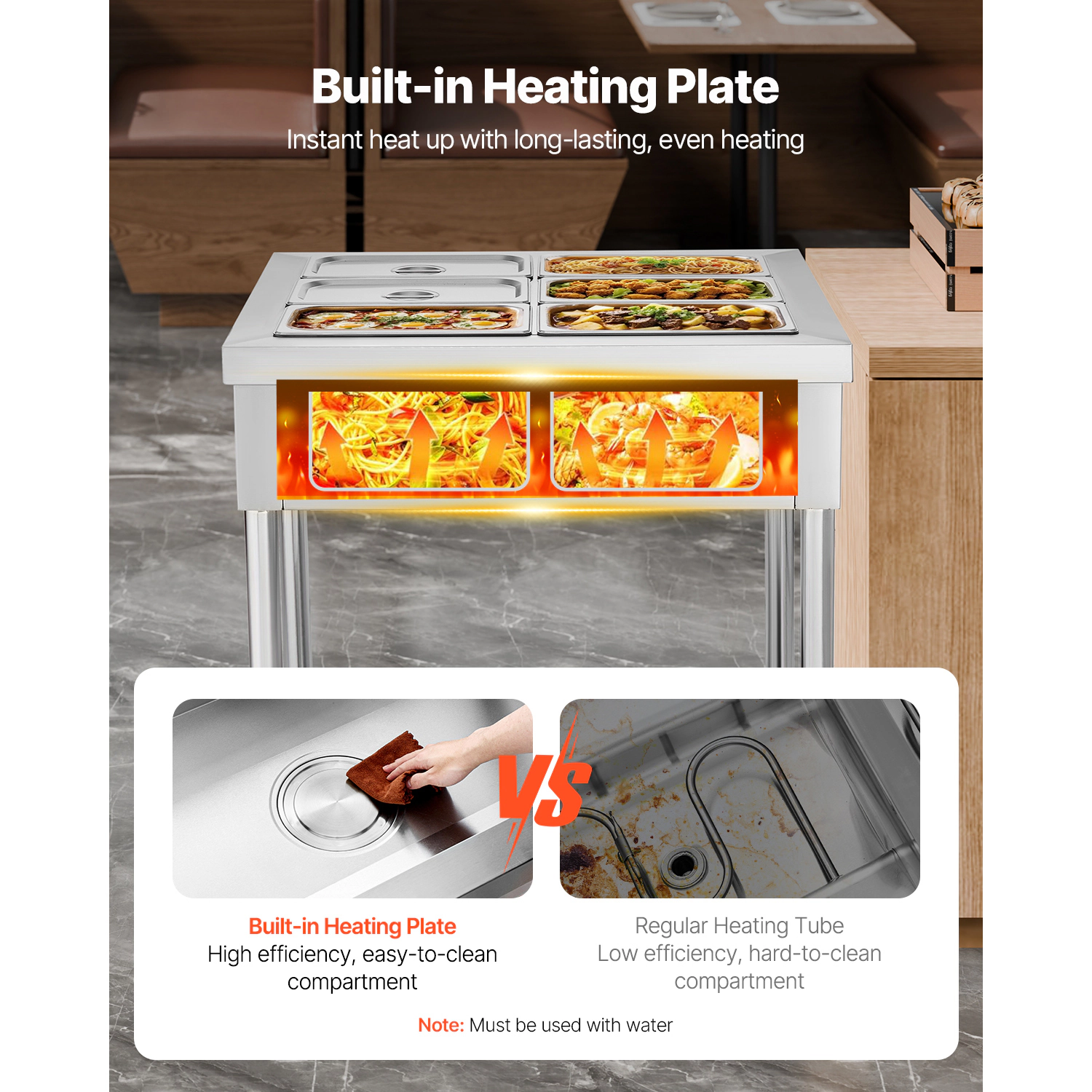 HONGGE Commercial Food Warmer Electric Steam Table 1500W Professional Buffet Catering Food Warmer with Undershelf