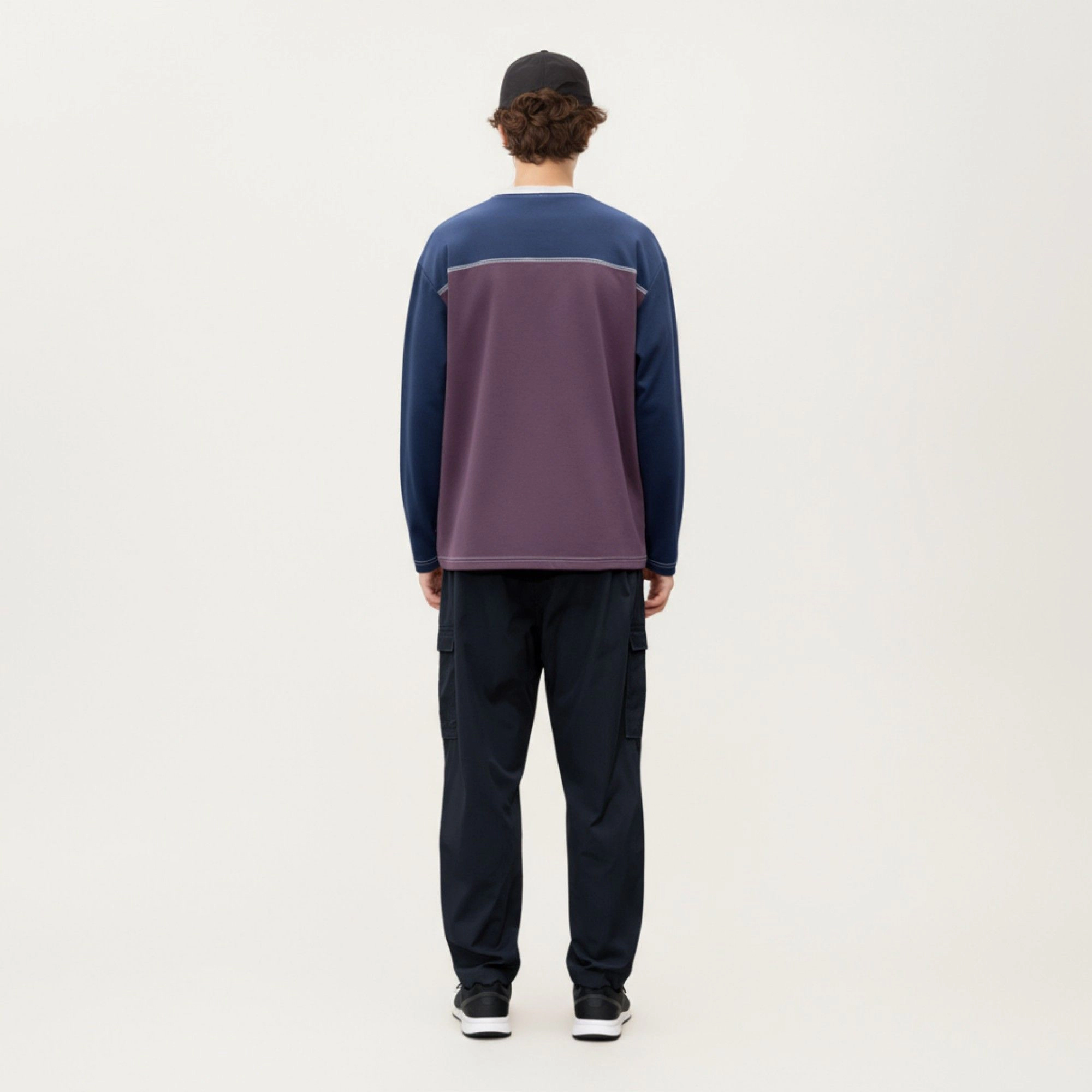 Anna-Kaci Men's Long Sleeve Color Block Crew Neck Pullover with Contrast Stitching and Relaxed Fit