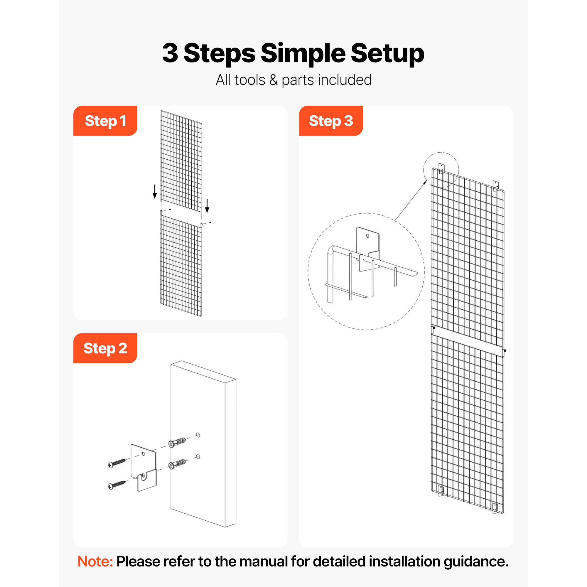 HONGGE Grid Wall Panels Wire Grid Panels Display Rack Movable Art Display Shelf with Wheels and Hooks Black Carbon