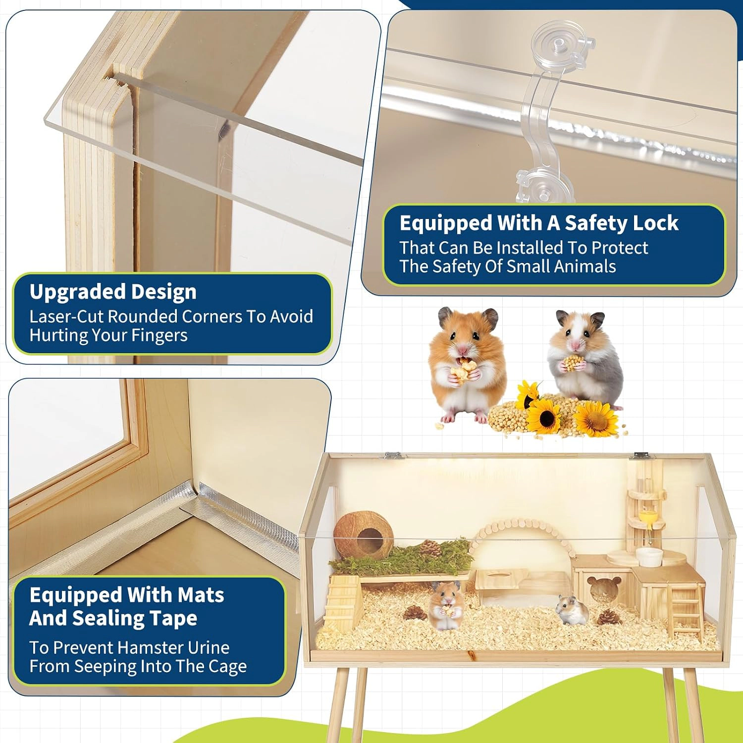Large Poplar Plywood Hamster Cage, Spacious Vertical Small Animal Habitat 101.6x50.8x120.65cm