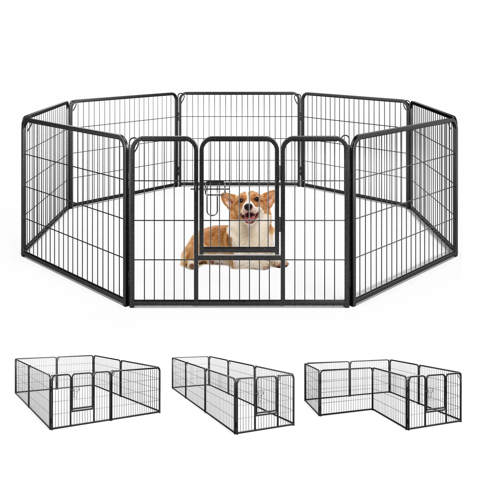 SlickBlue Metal Dog Playpen with 8 Panels and Adjustable Height Options