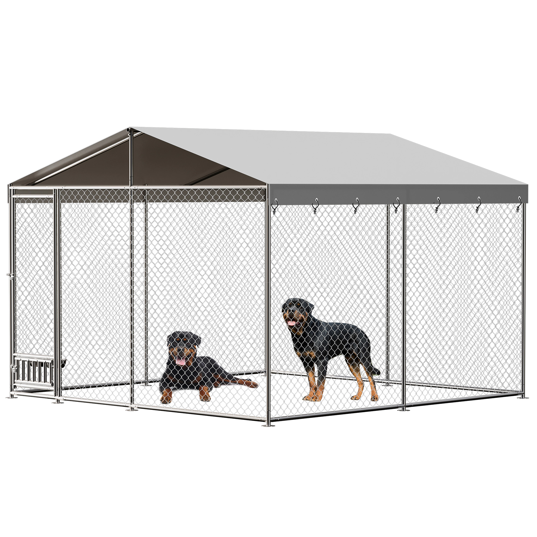 10x10x7 ft Outdoor Dog Kennel with Waterproof Anti-UV Roof, Heavy Duty Galvanized Pet Playpen for Backyard
