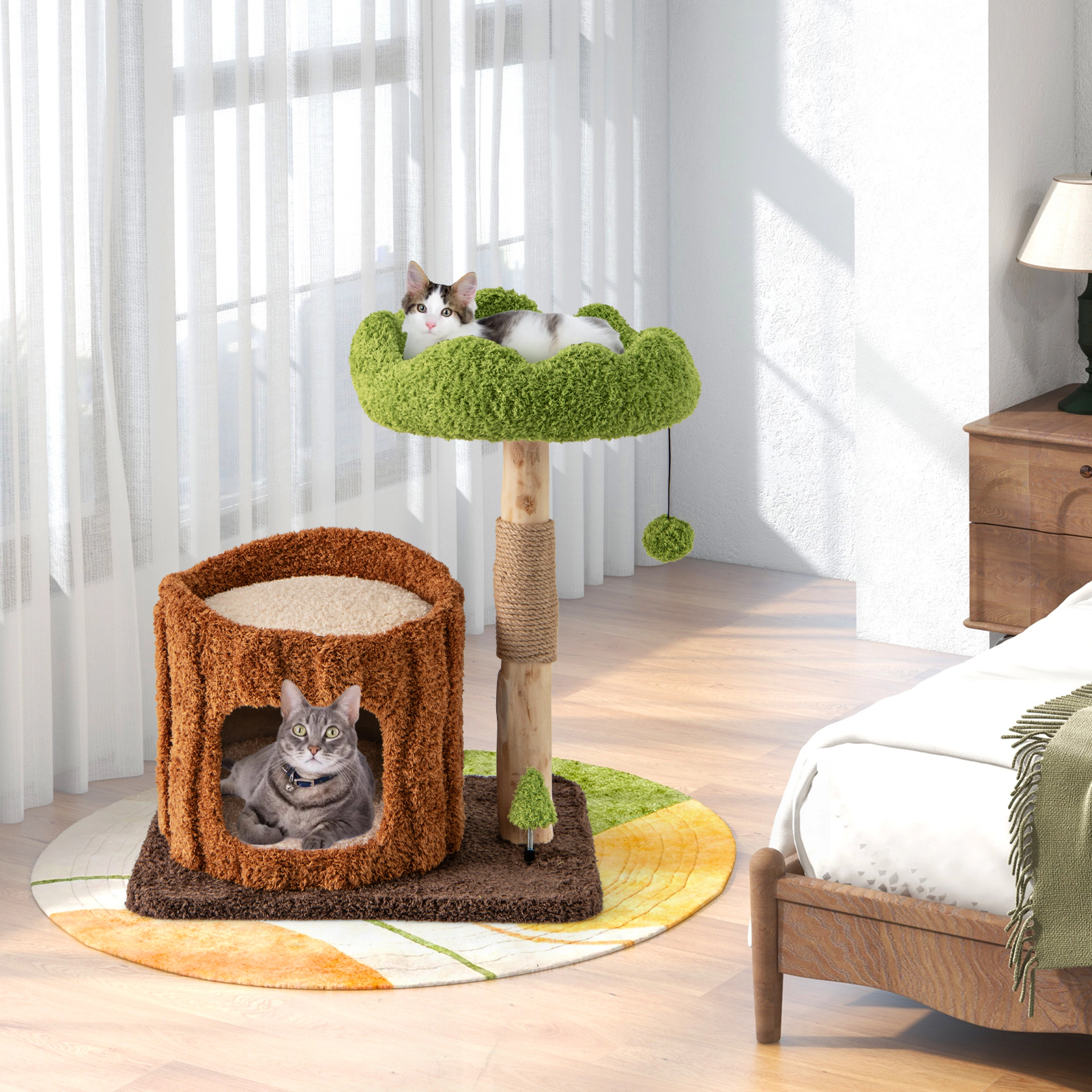 SUGIFT 29-in Cat Tree Tower with 16-in Round Condo Sisal Post Scratching Panel and Wide Top Perch
