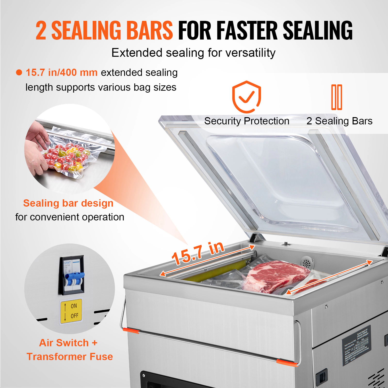 HONGGE Chamber Vacuum Sealer Sealing Power Vacuum Packing Machine for Wet Foods Meats Marinades and More Compact Size