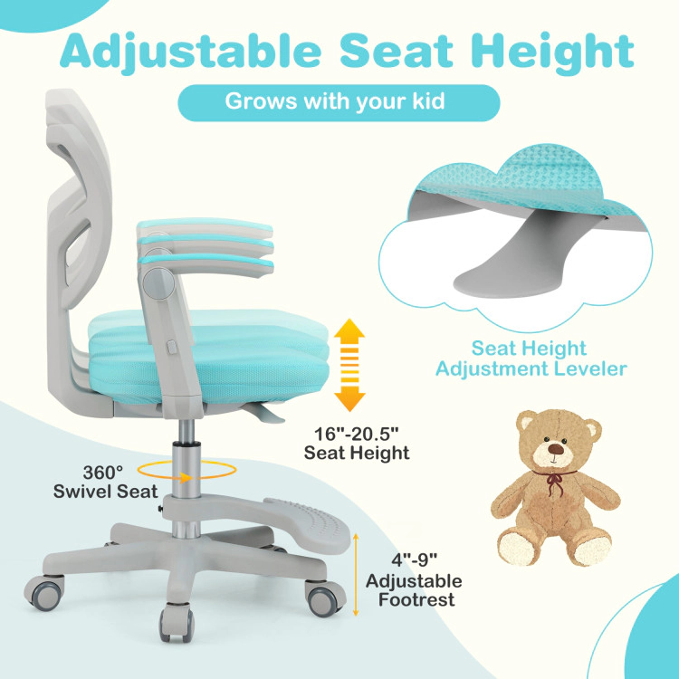 Hivvago Kids Desk Chair Children Study With Adjustable Height Armrest And Footrest