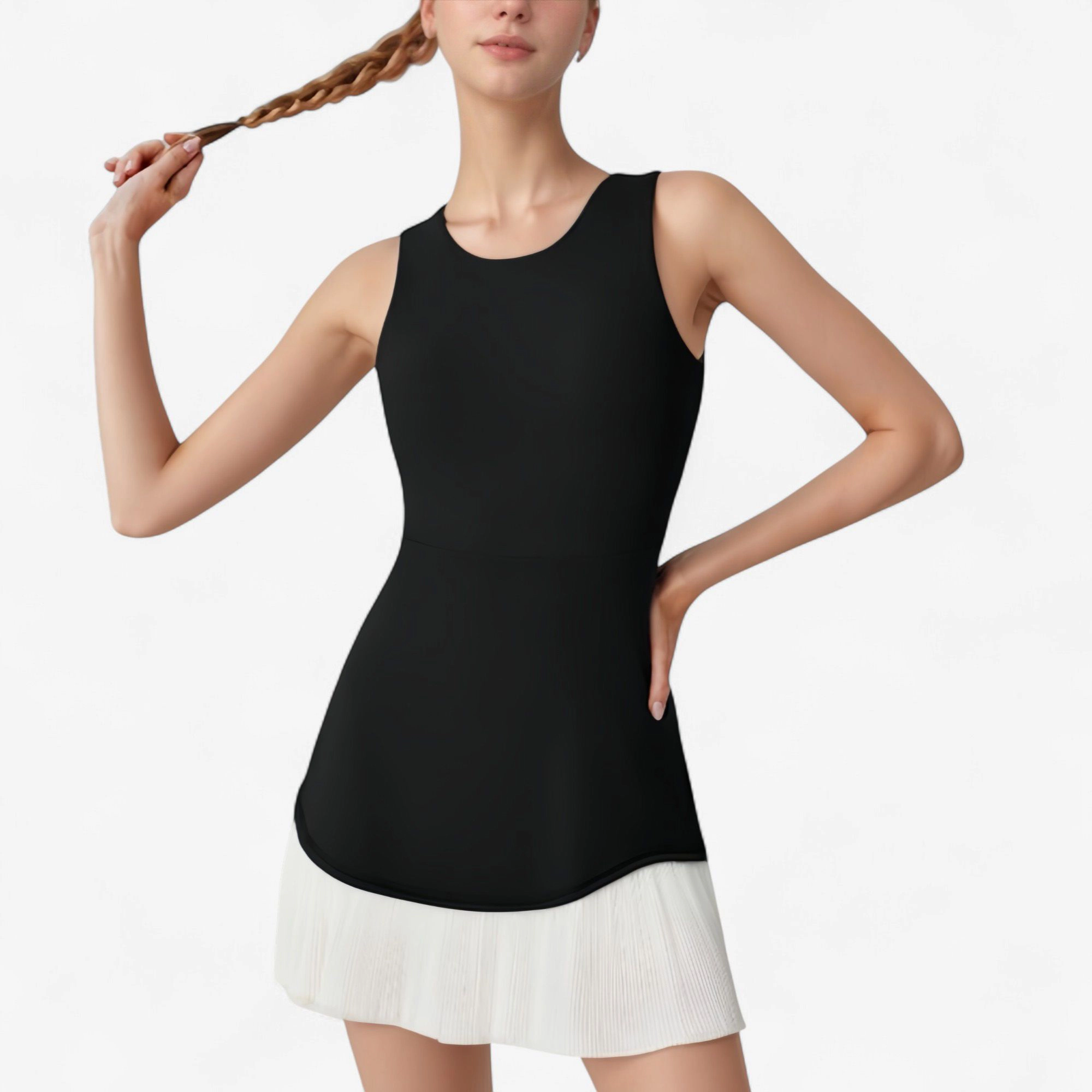 Anna-Kaci Women’s Sleeveless Tennis Dress - Scoop Neck, Fitted Bodice, Contrast Pleated Hem