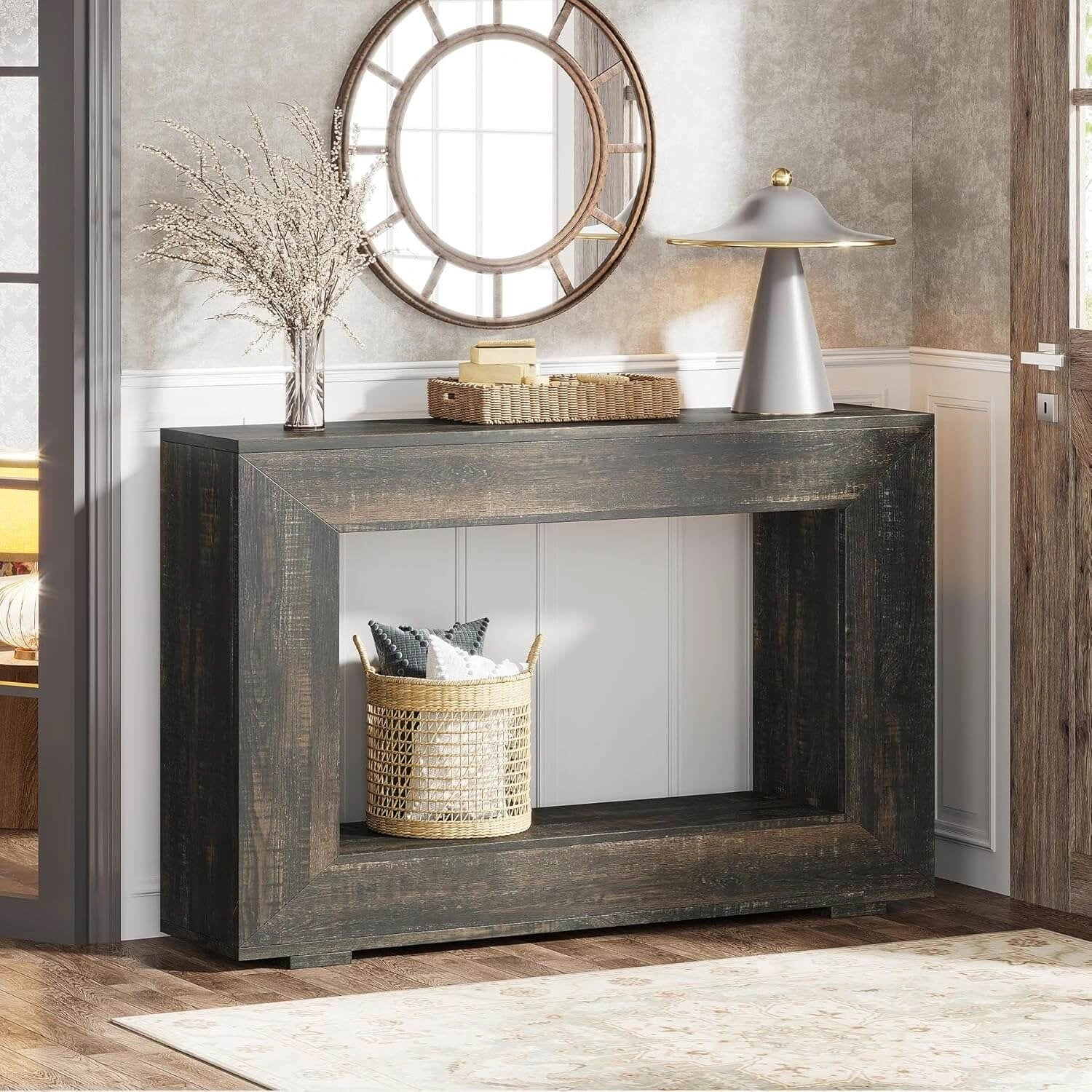 Tribesigns Farmhouse Console Table, 47" Rustic Wood Entryway Sofa Table with Storage