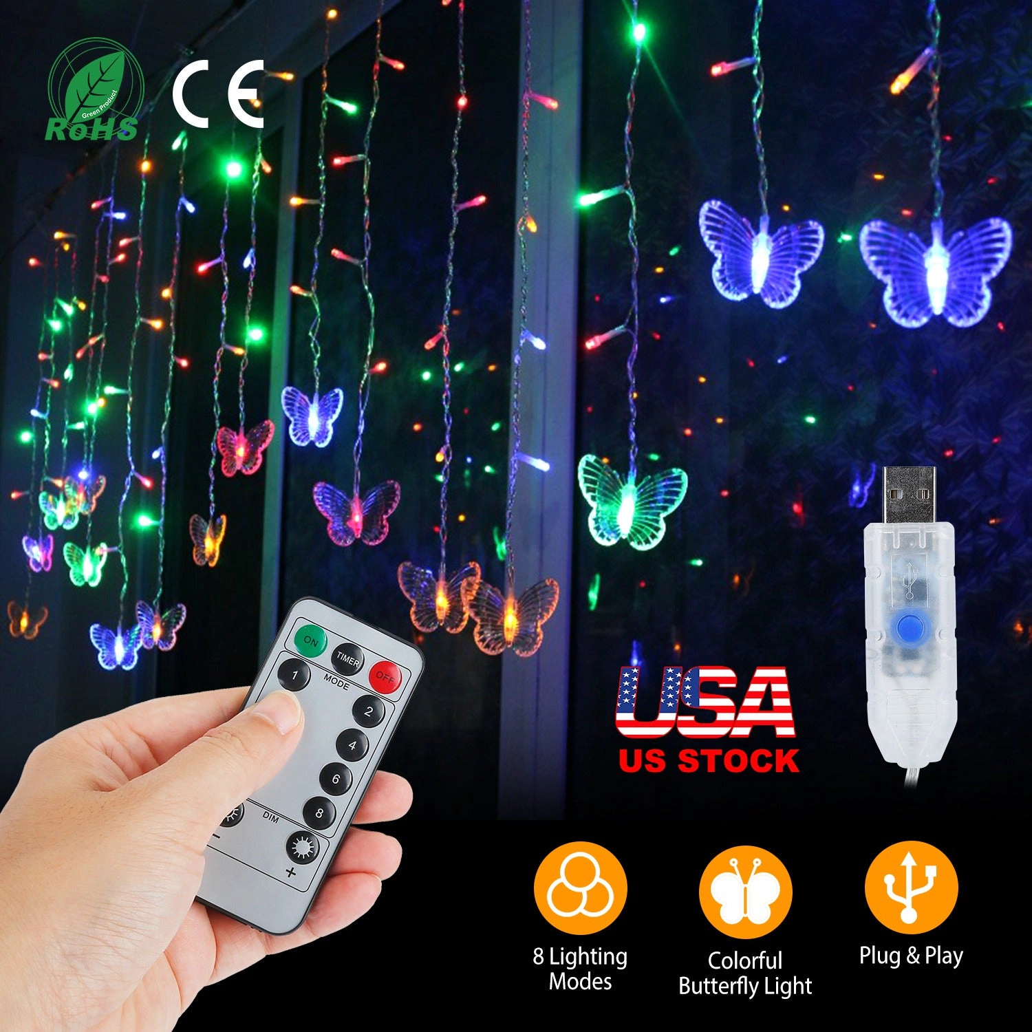 GBruno USB Butterfly Curtain String Lights