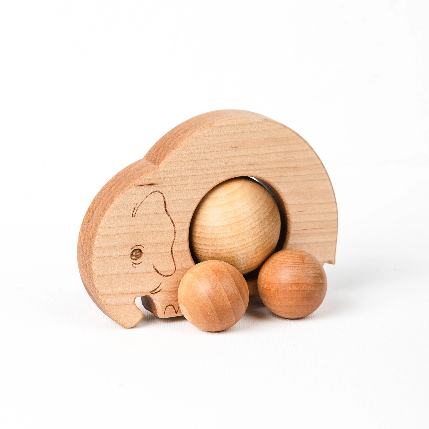 Roly Poly Elephant Push Toy - Natural Wood, Made in USA