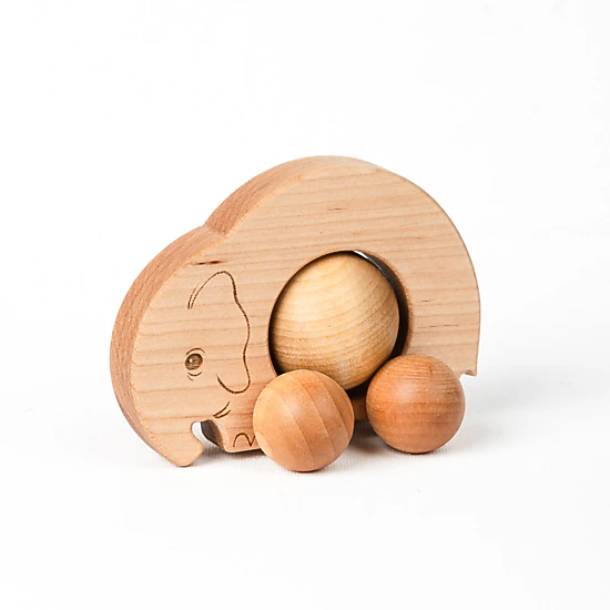Roly Poly Elephant Push Toy - Natural Wood, Made in USA