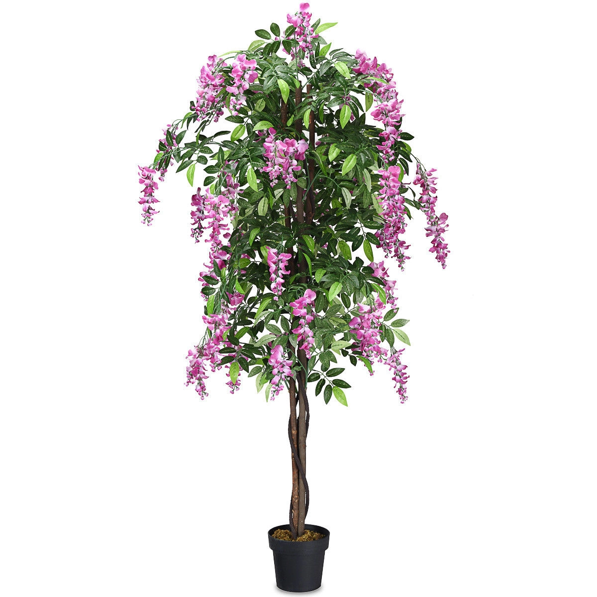 Slickblue 6 Ft Artificial Wisteria Tree with Cascading Blossoms in Pot for Indoor and Outdoor Decor