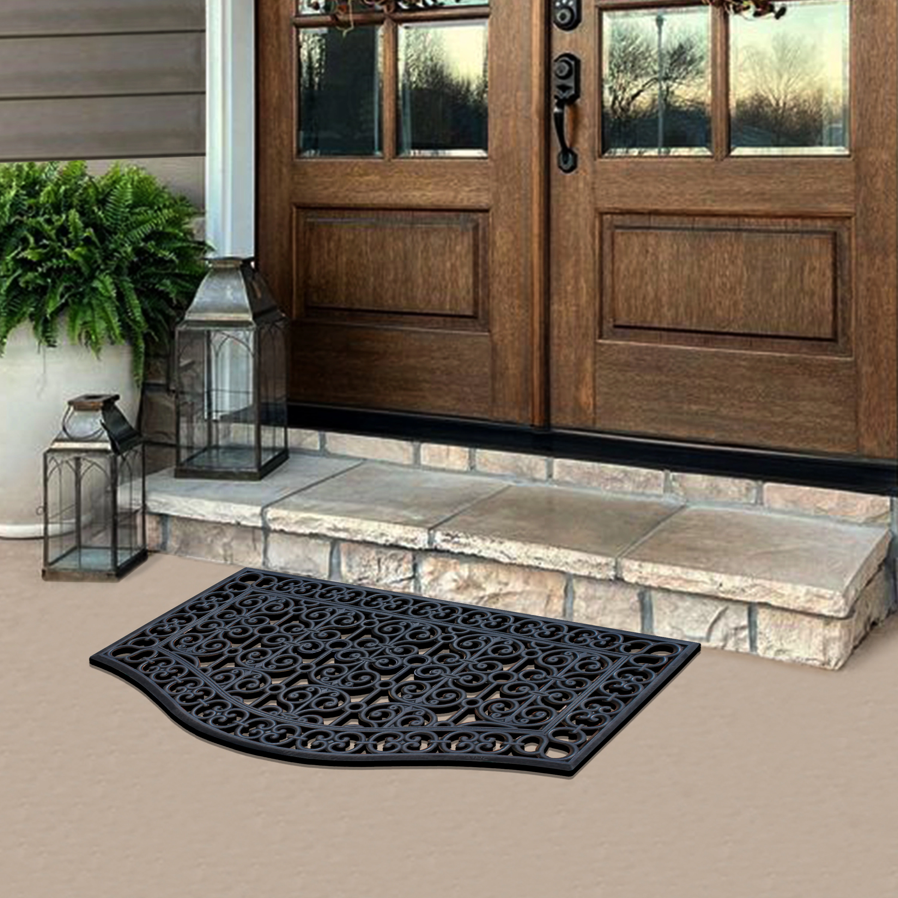 A1 Home Collection 12 lb Heavy Duty Rubber Doormat Non-Slip Outdoor Dirt Scraper Mat, Black Estate, 24 x 39 Inches