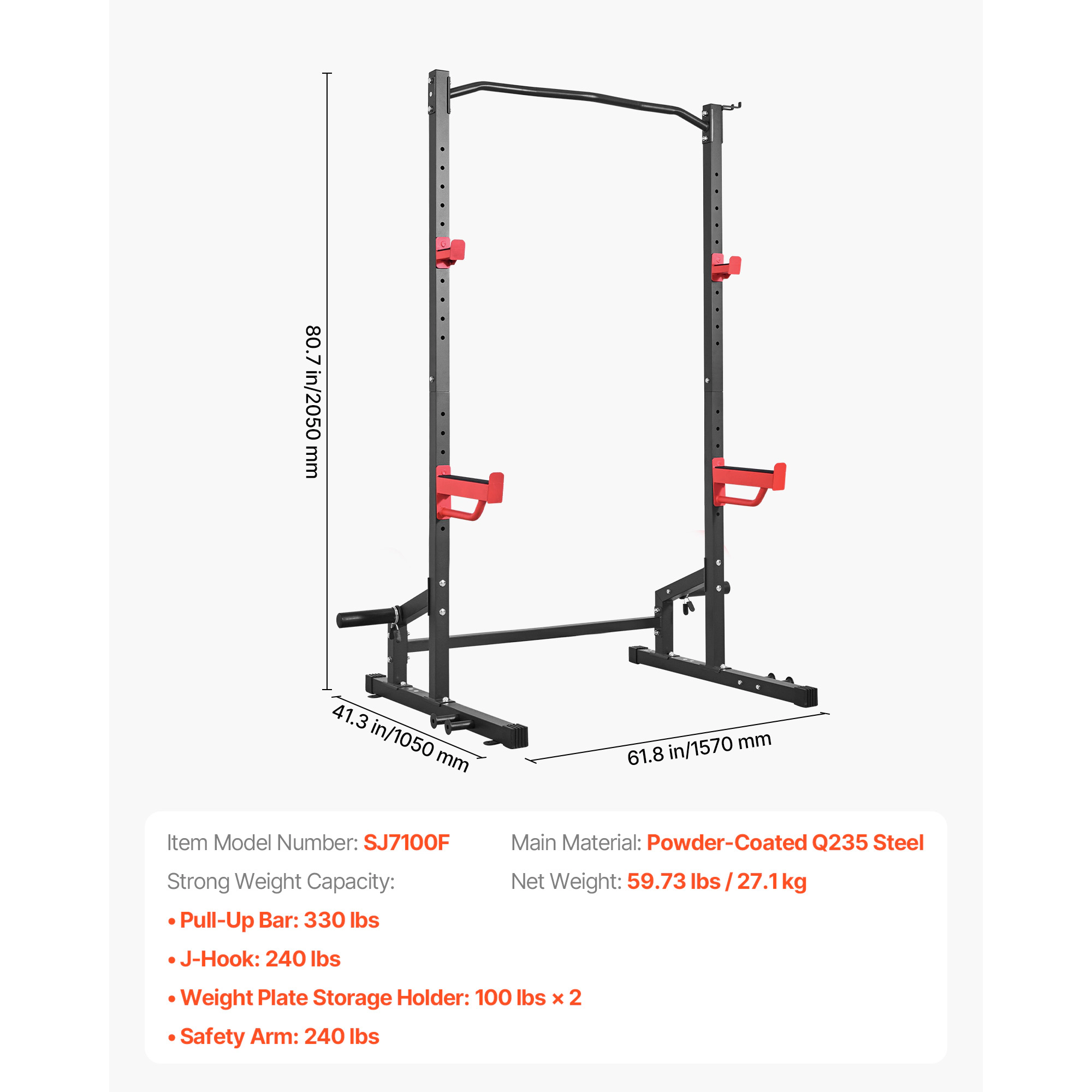 HONGGE Power Cage Squat Rack, 1000 lbs Capacity Home Gym Rack with Adjustable J-Hooks & Safety Bars