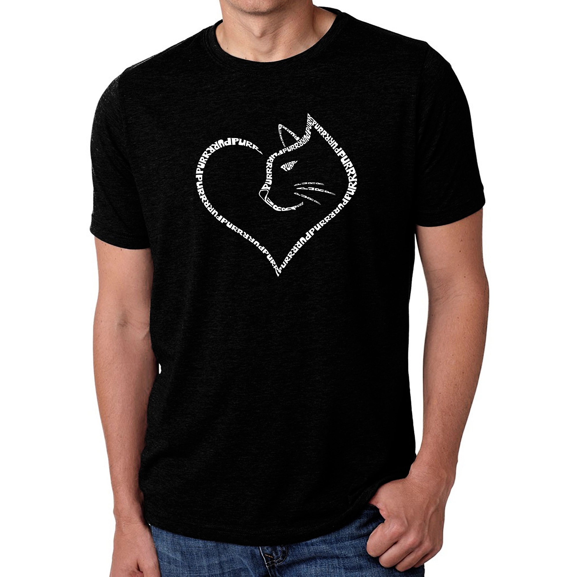 LA Pop Art Men's Word T-Shirt - Cat Heart, 35% Cotton 65% Polyester