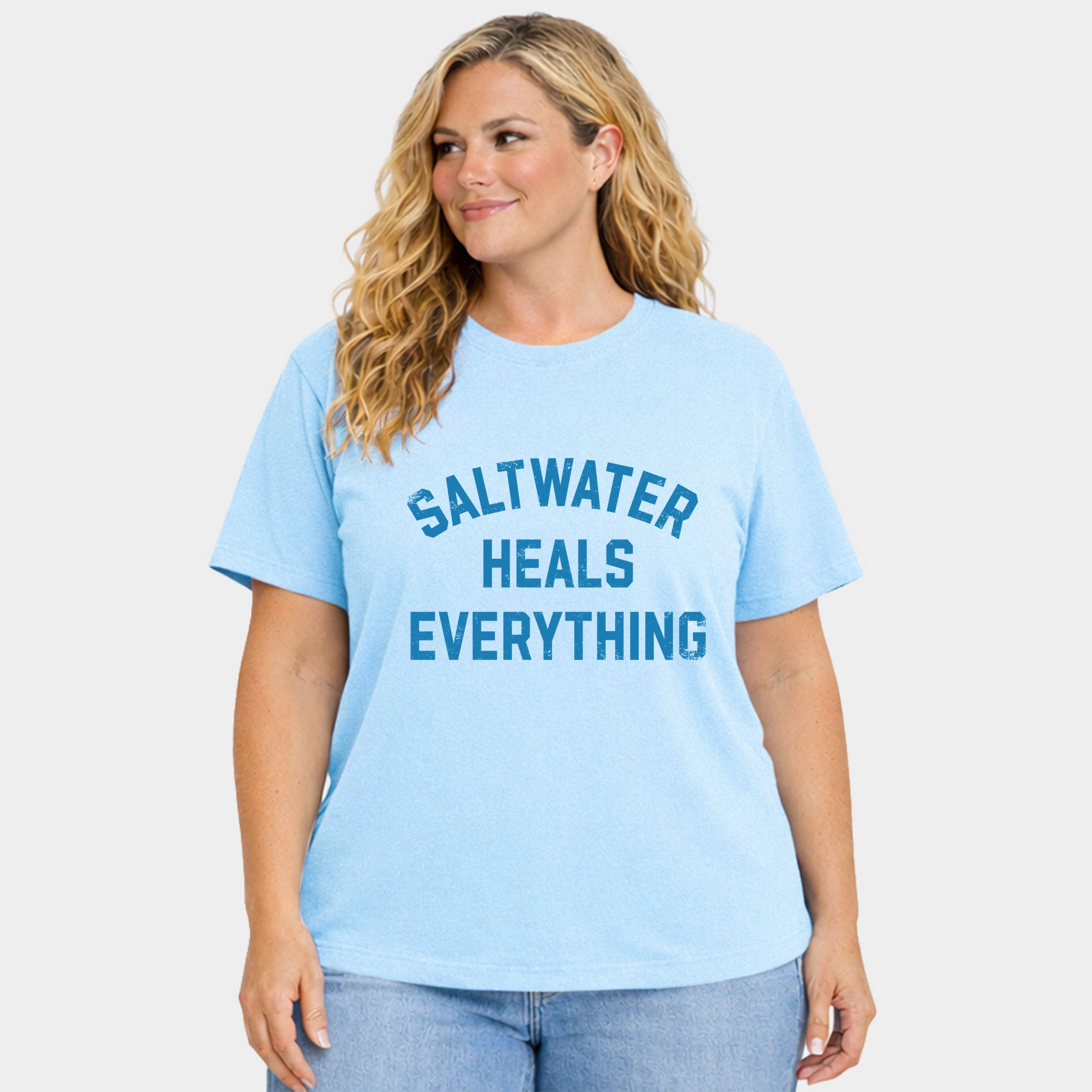 Simply Sage Market - Saltwater Heals Everything Arched Women's Plus Sized Garment Dyed Graphic T-Shirt