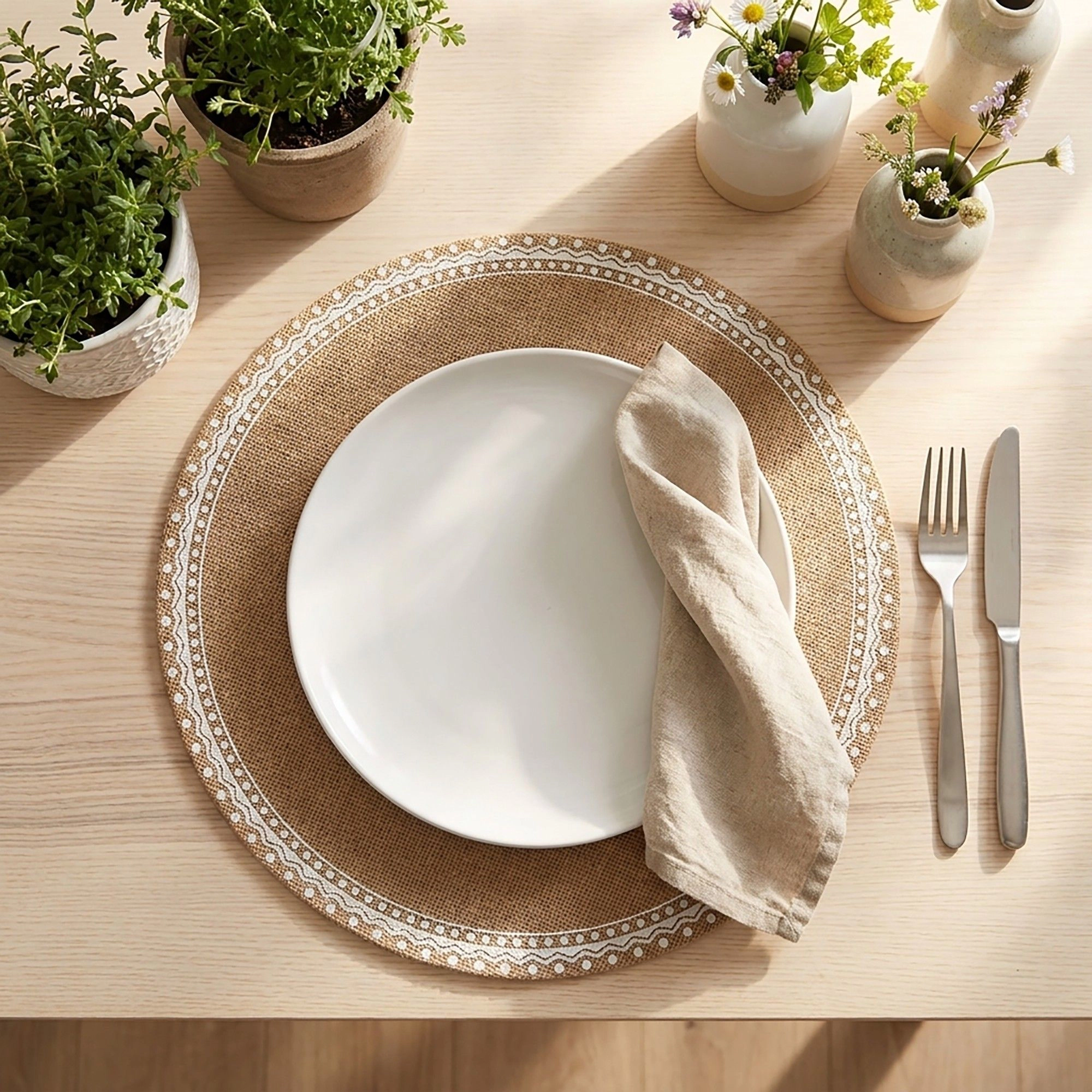 Alilang Unisex 4 Piece Boho Round Placemat Set Woven Look Heat Resistant Table Mats for Dining