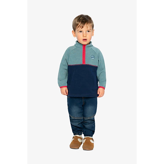 Deux par Deux Boys Quarter Zip Mock Neck Brushed Jersey Top with Side Pockets