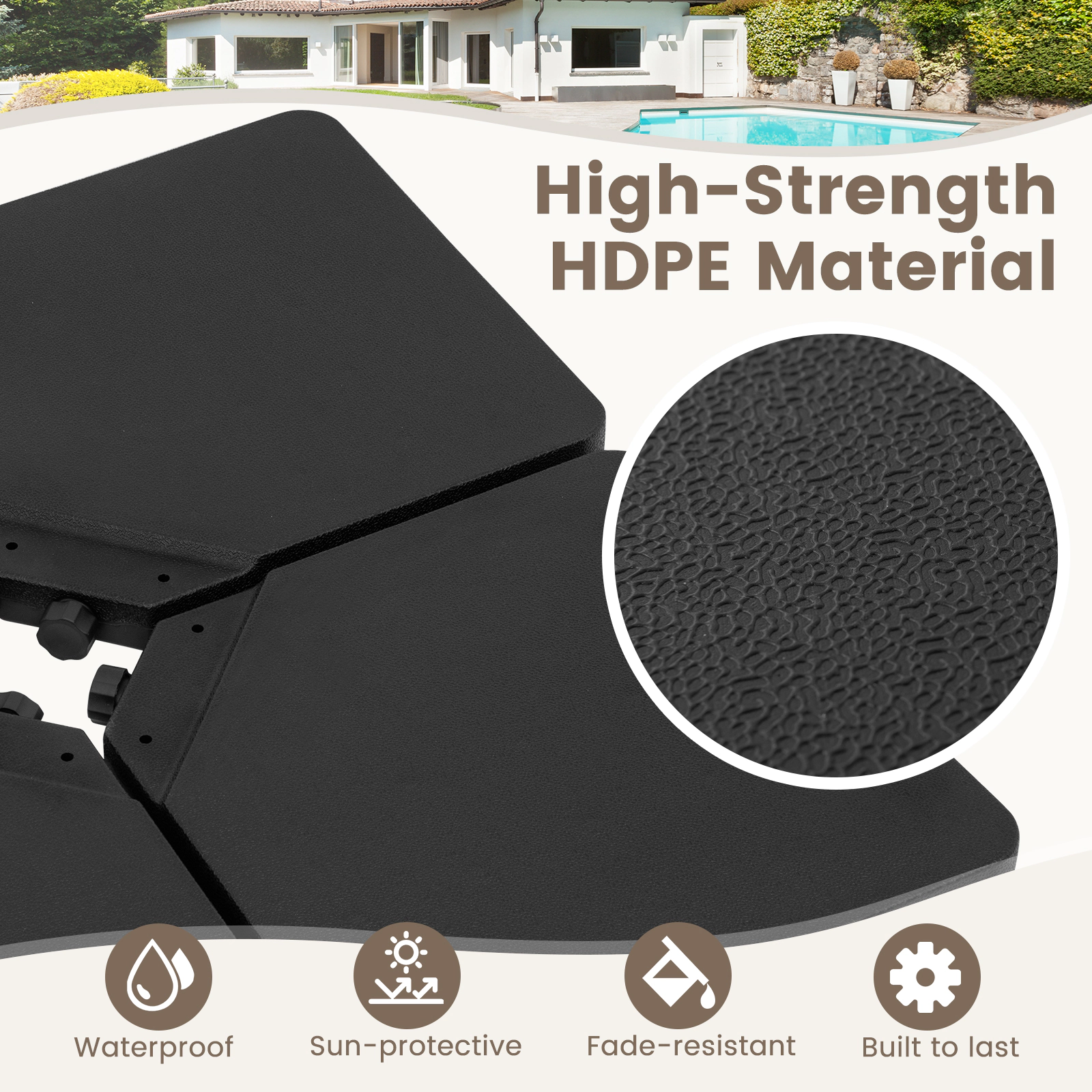 SlickBlue HDPE 4 Piece Umbrella Base Set with Locking Hooks for Cross Base Black