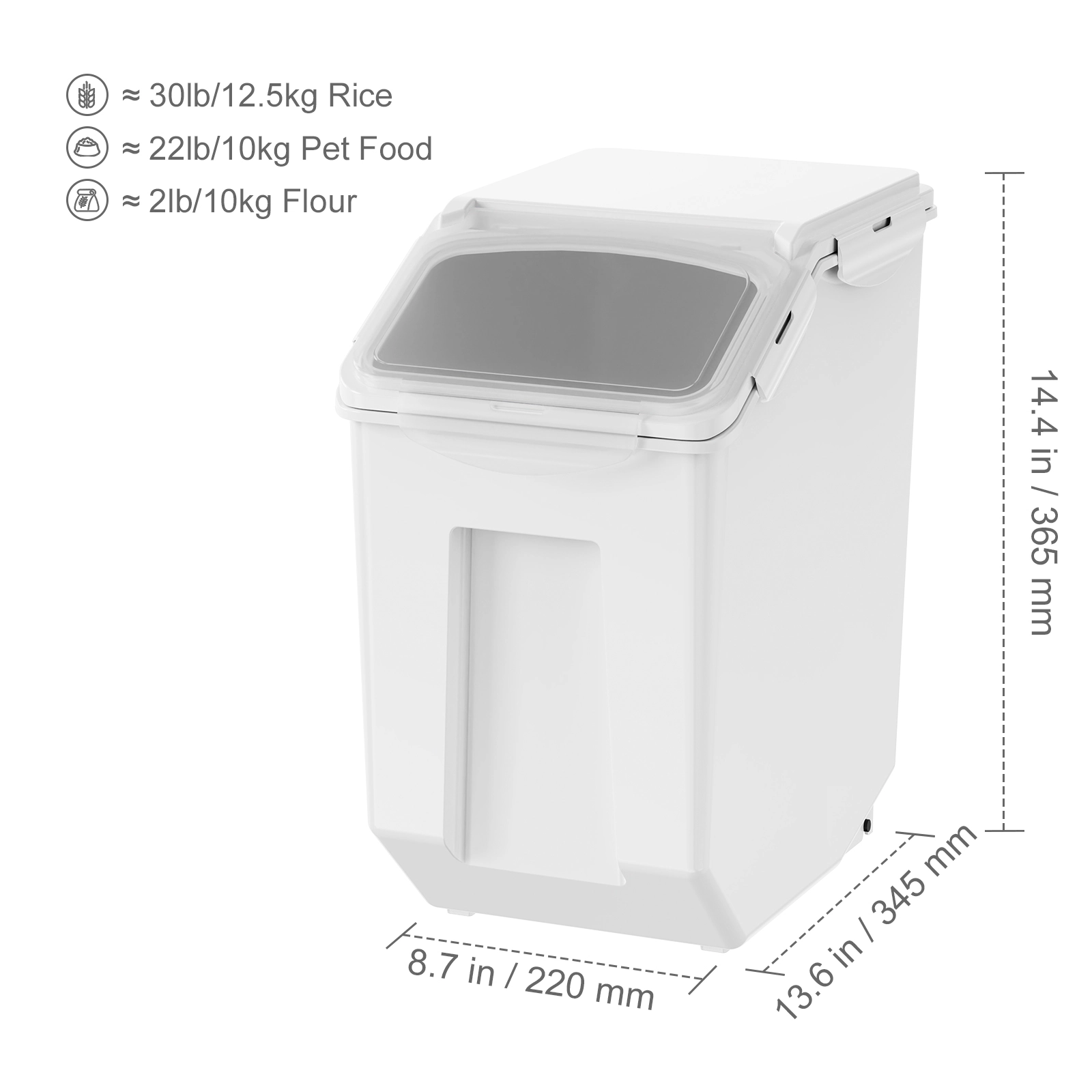 HONGGE Rice Storage Container Dog Food Dispenser Bin with Airtight Lid