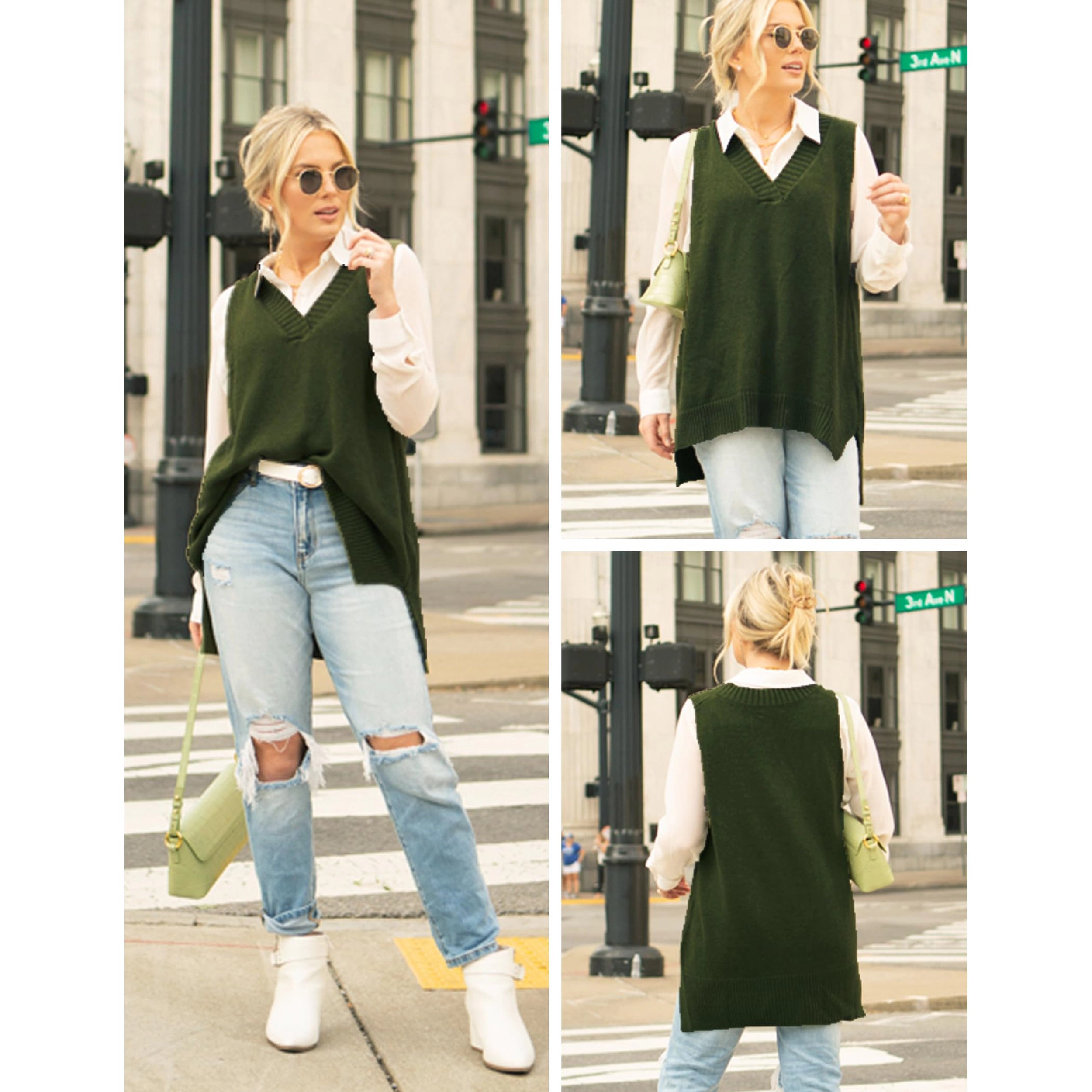 Zeagoo Women's Oversized V-Neck Knit Sleeveless Sweater Vest