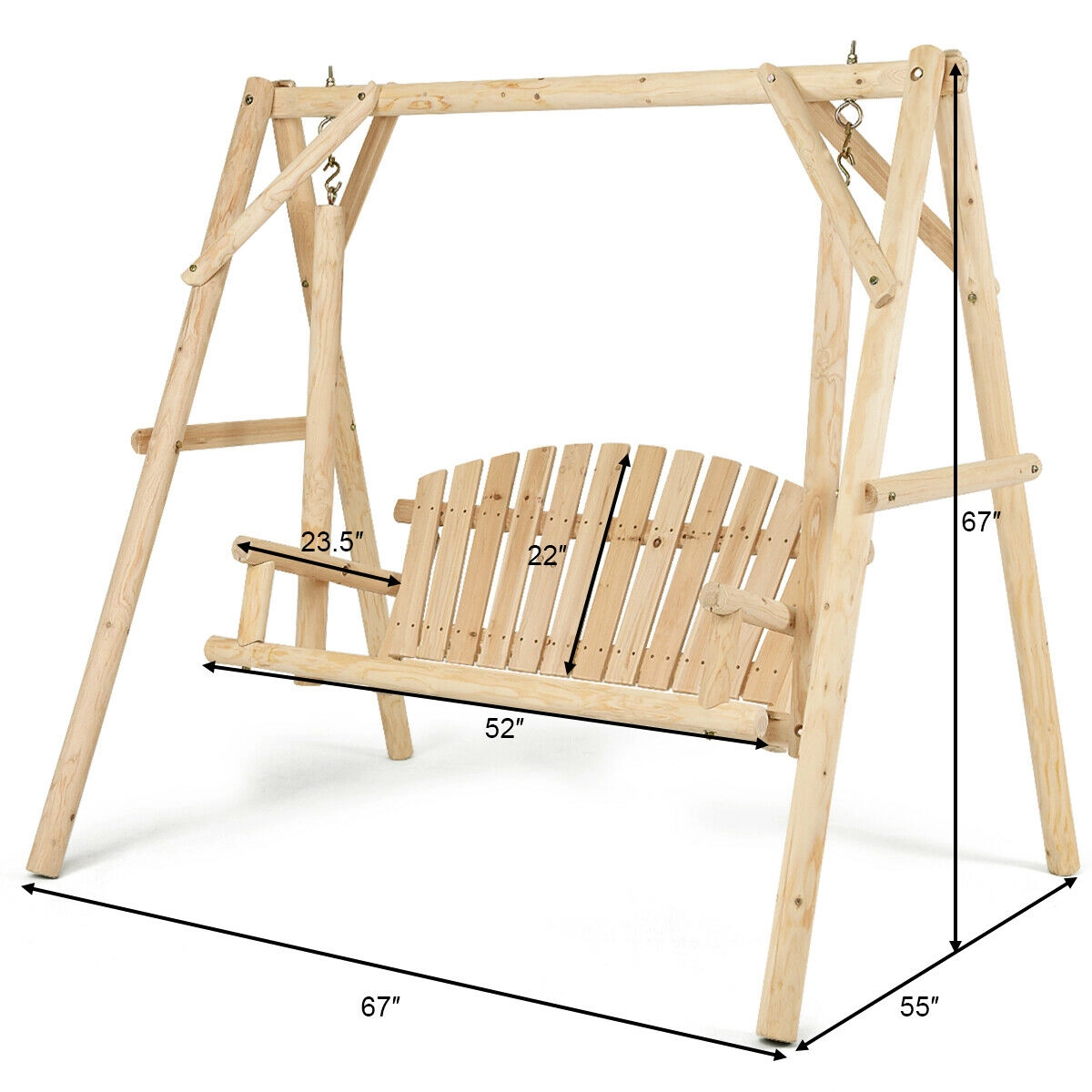 SUGIFT 52-Inch Natural Fir and Pine Wood Outdoor Porch Swing, 440-Lb Capacity