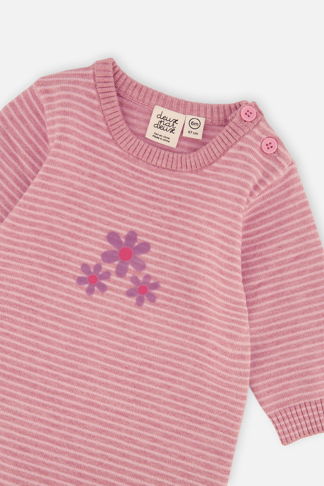 Deux par Girls Knitted Striped Flower Detail Romper