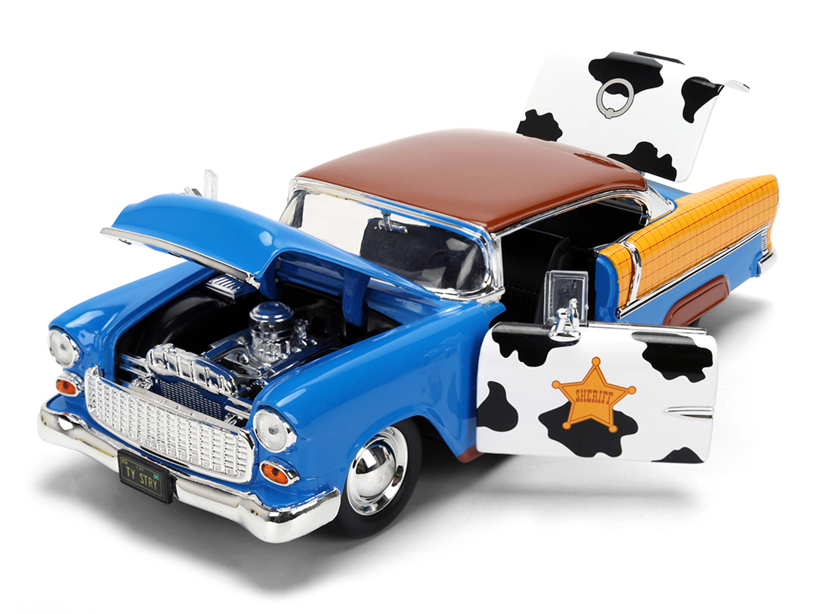 Jada 1955 Chevrolet Bel Air Blue with Graphics and Woody Diecast Figure "Toy Story" Franchise "Hollywood