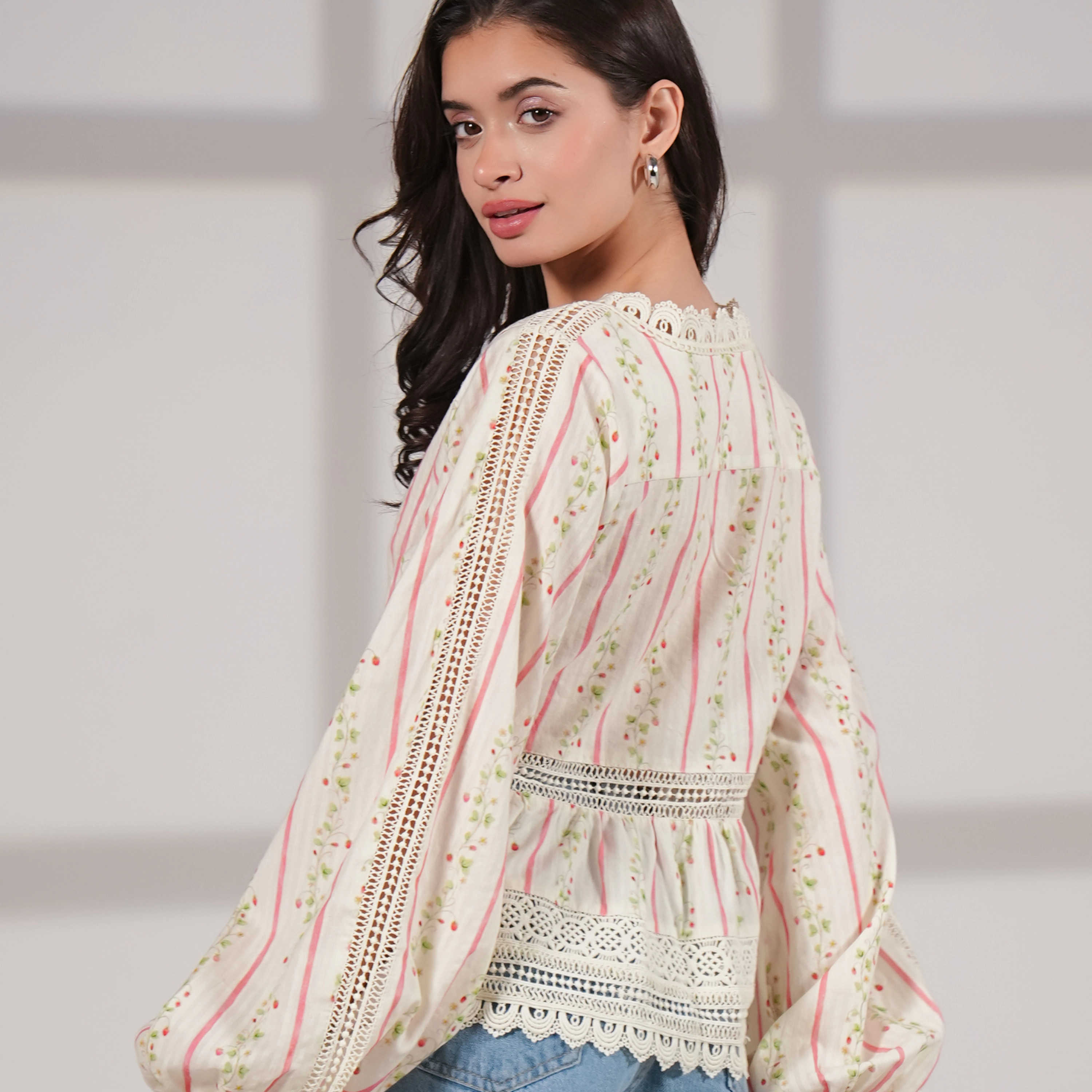 Rose & Nancy Women's Ellen Crochet Trim Cotton Blouse