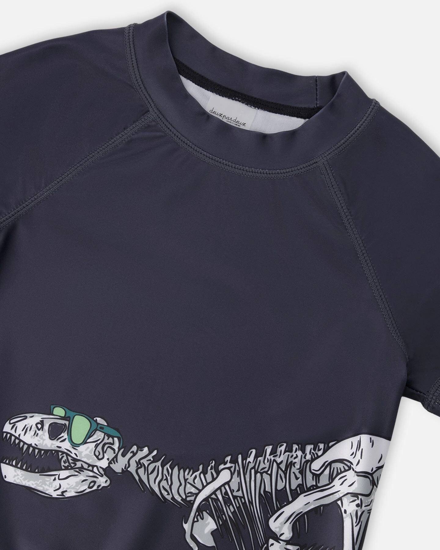 Deux par Boys Dinosaur Skeleton Graphic Contrast Panel Short Sleeve Rashguard